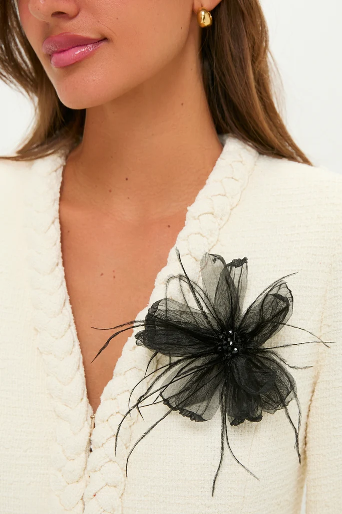 Black Embellished Feather Floral Pin - Image 2