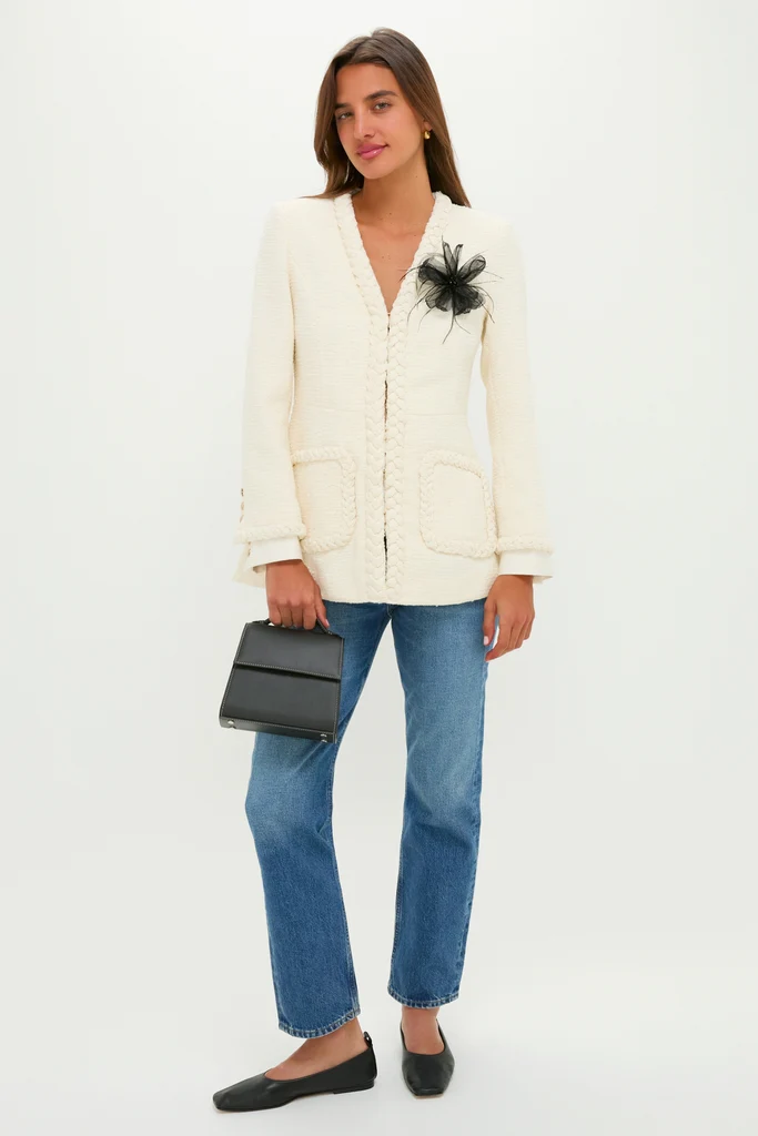 Black Embellished Feather Floral Pin - Image 3