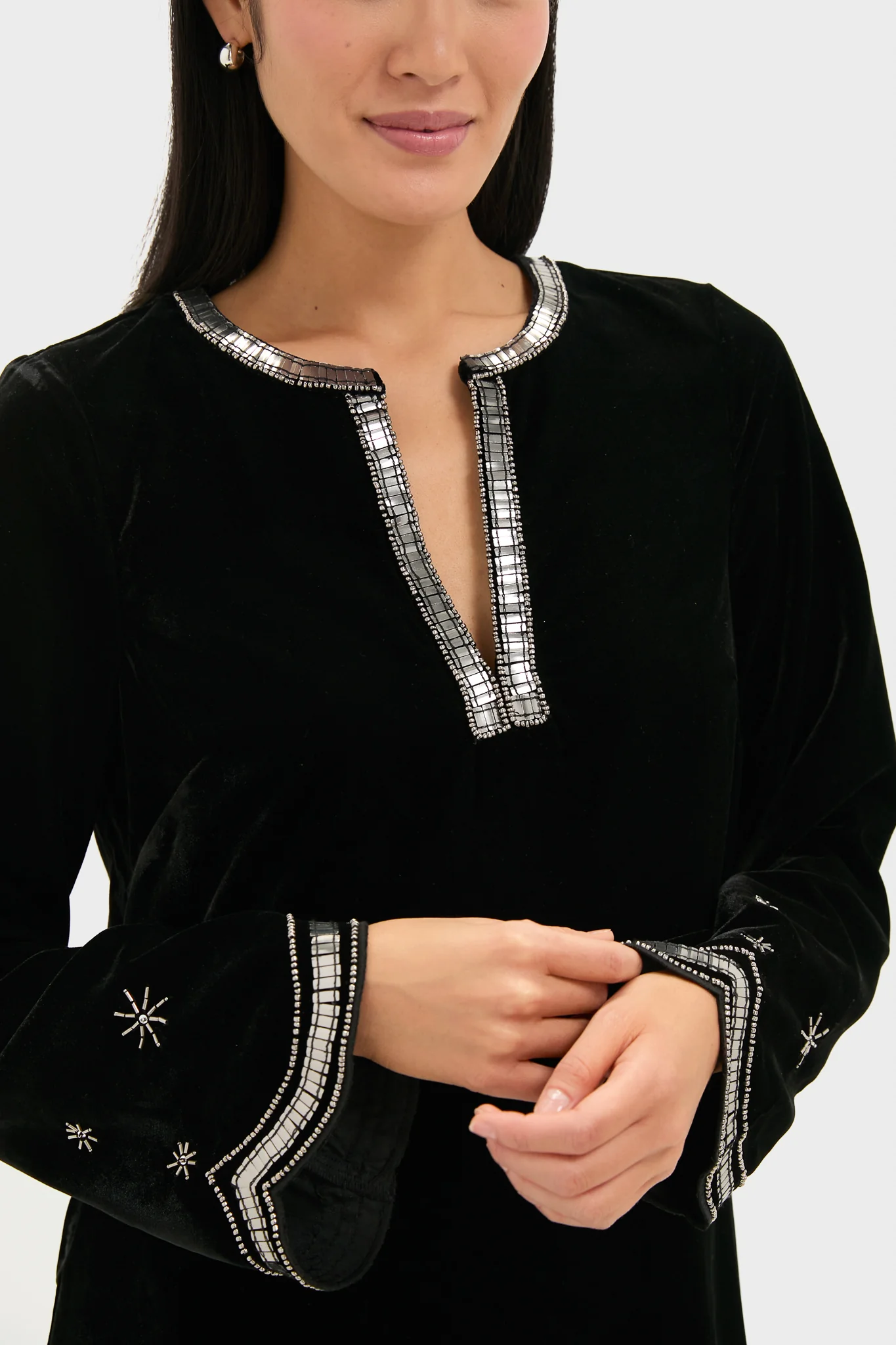Black Embellished Velvet Cabot Dress - Image 2