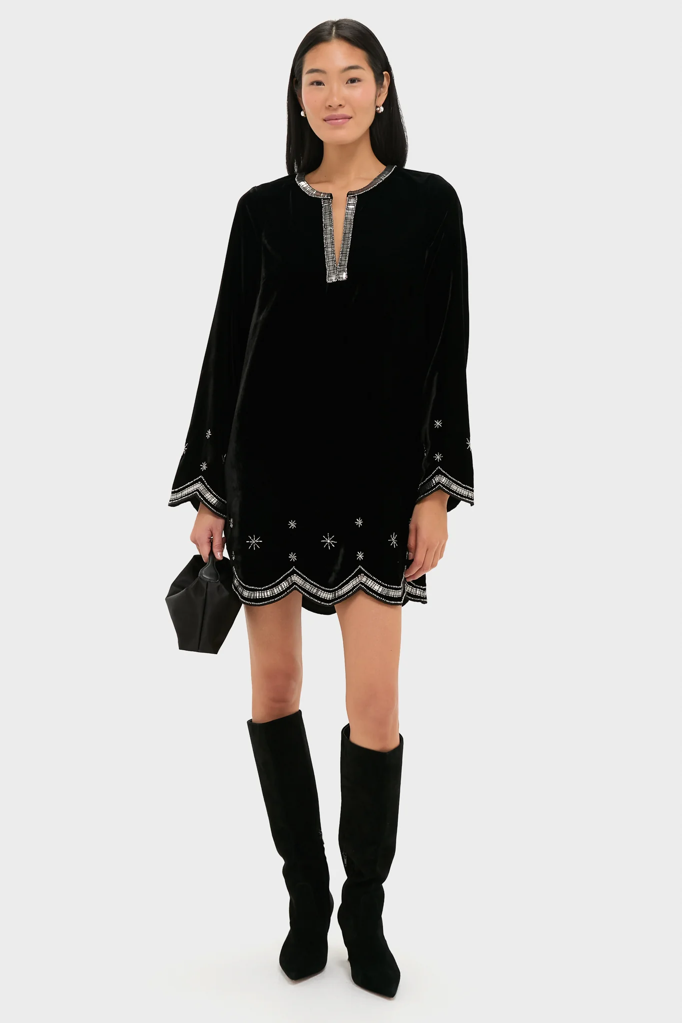 Black Embellished Velvet Cabot Dress - Image 3