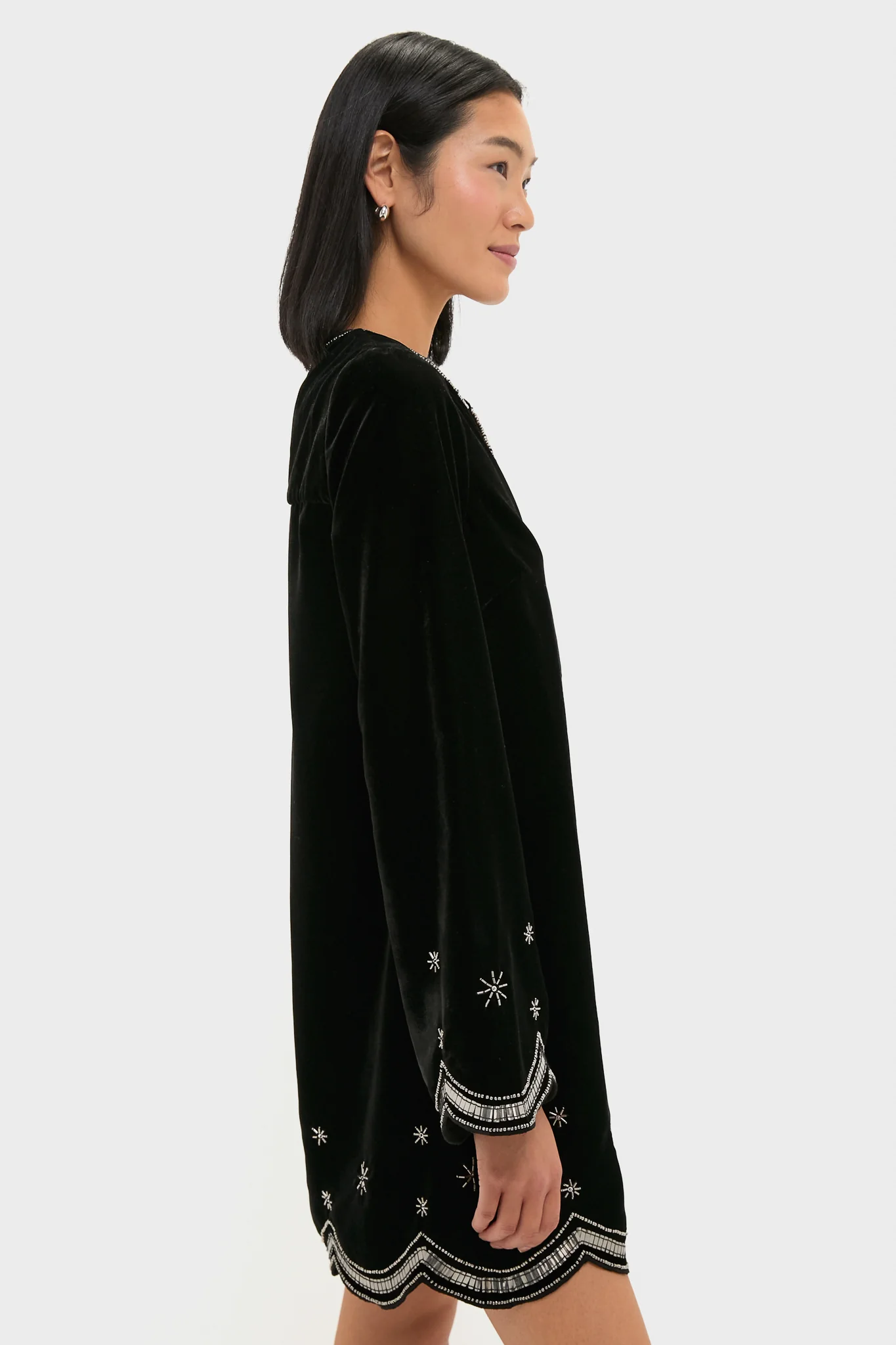 Black Embellished Velvet Cabot Dress - Image 4