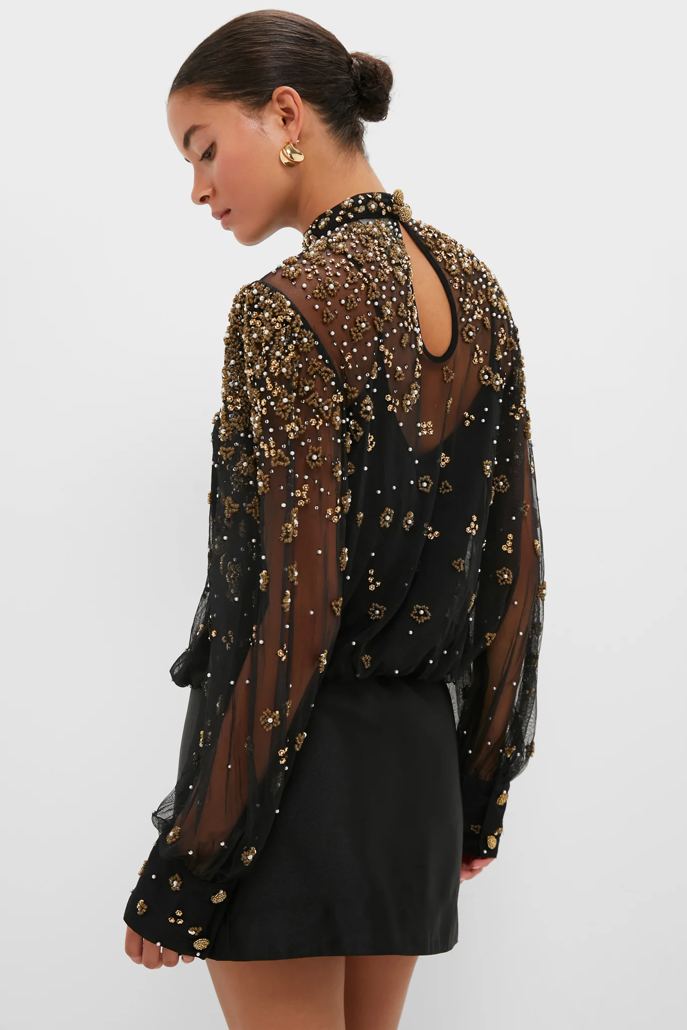 Black Embroidered Bubble Tulle Blouse - Image 4