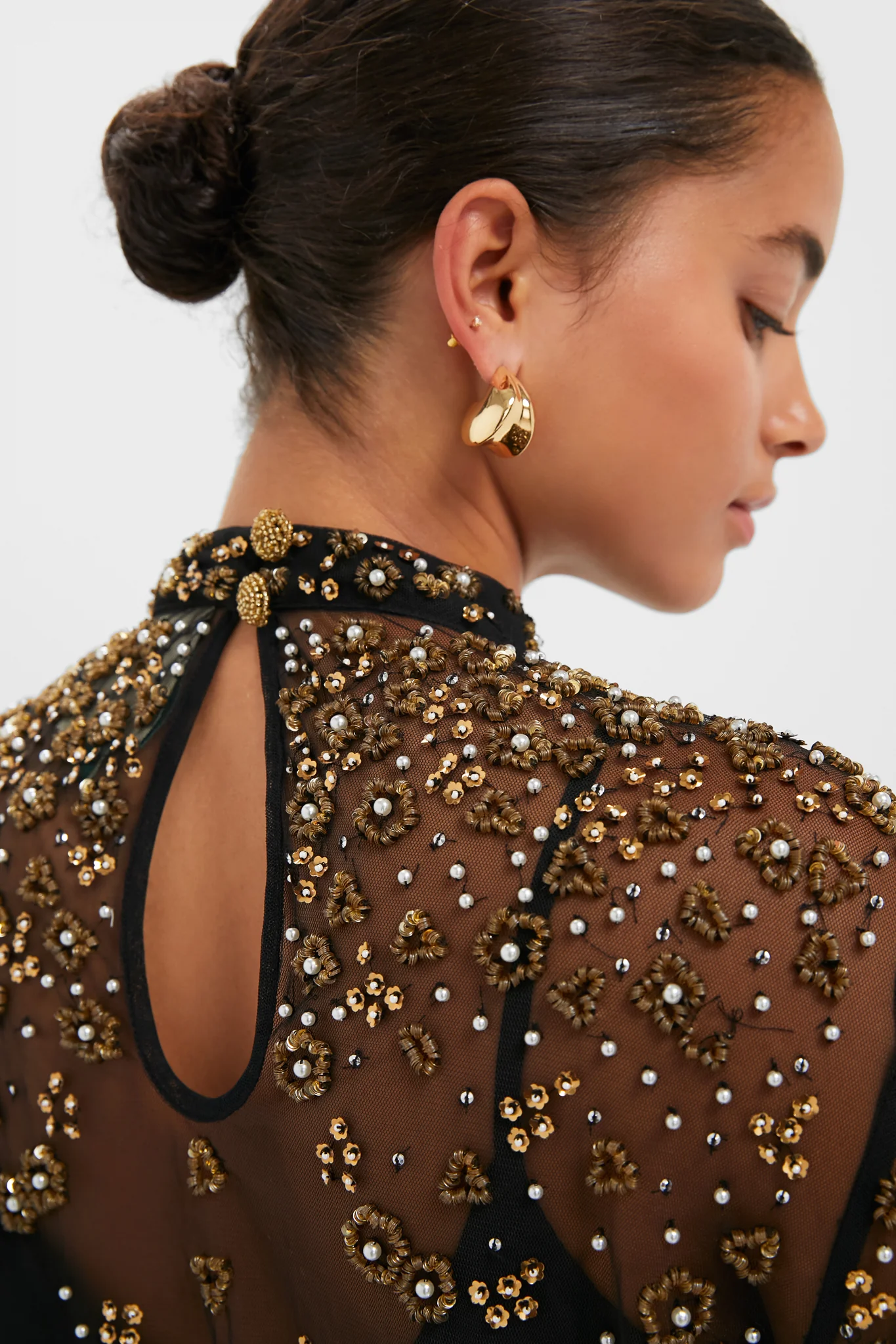 Black Embroidered Bubble Tulle Blouse - Image 5