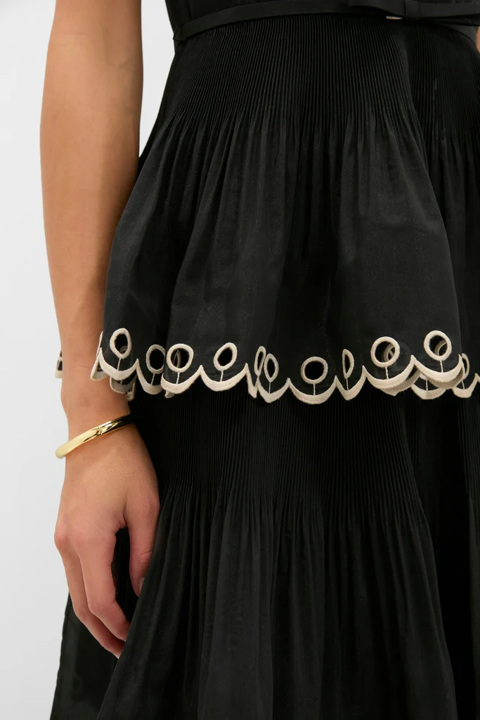 Black Embroidered Tiered Midi Dress - Image 6