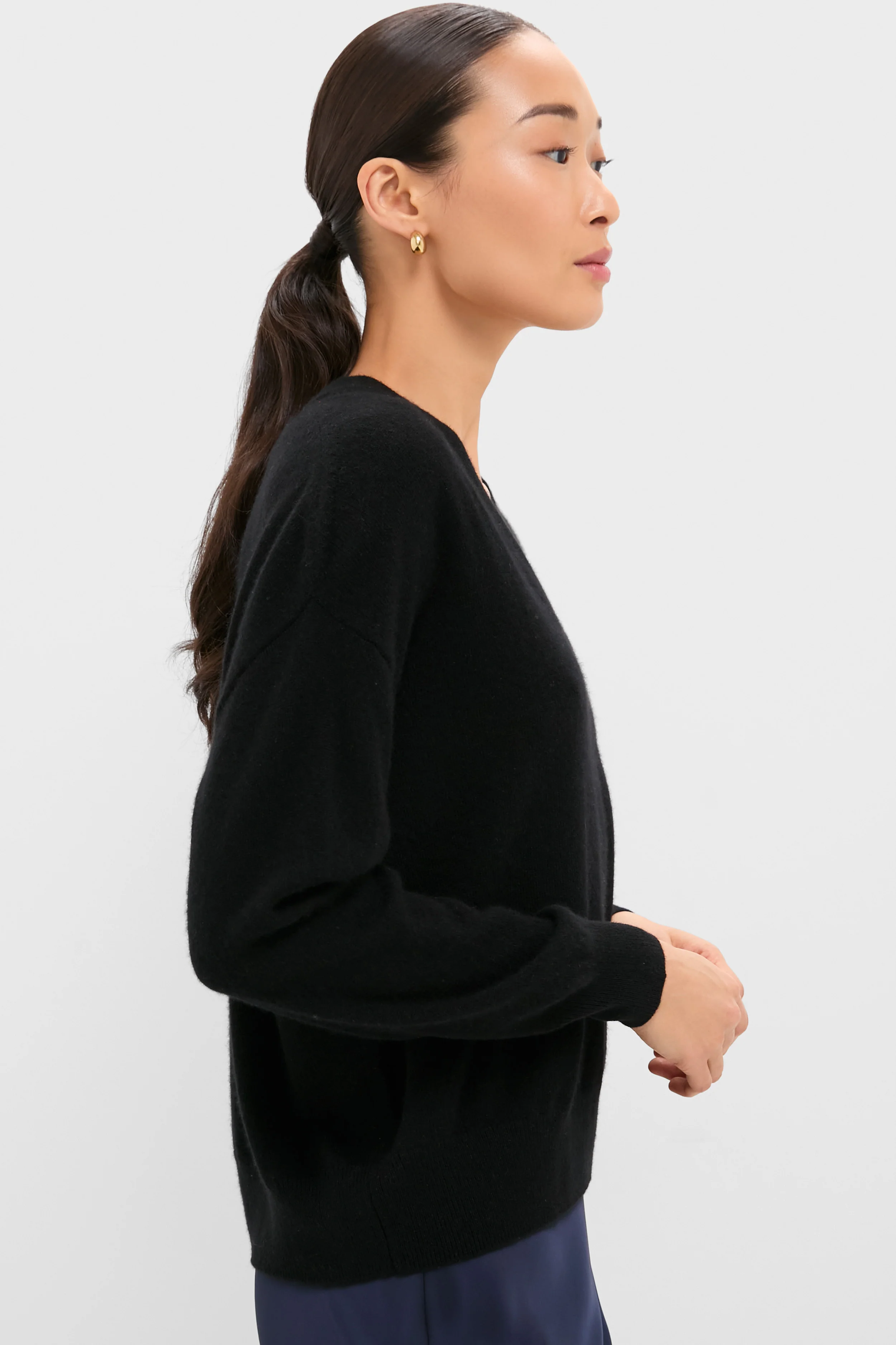 Black Emma Cashmere Boyfriend V-Neck Sweater - Image 3