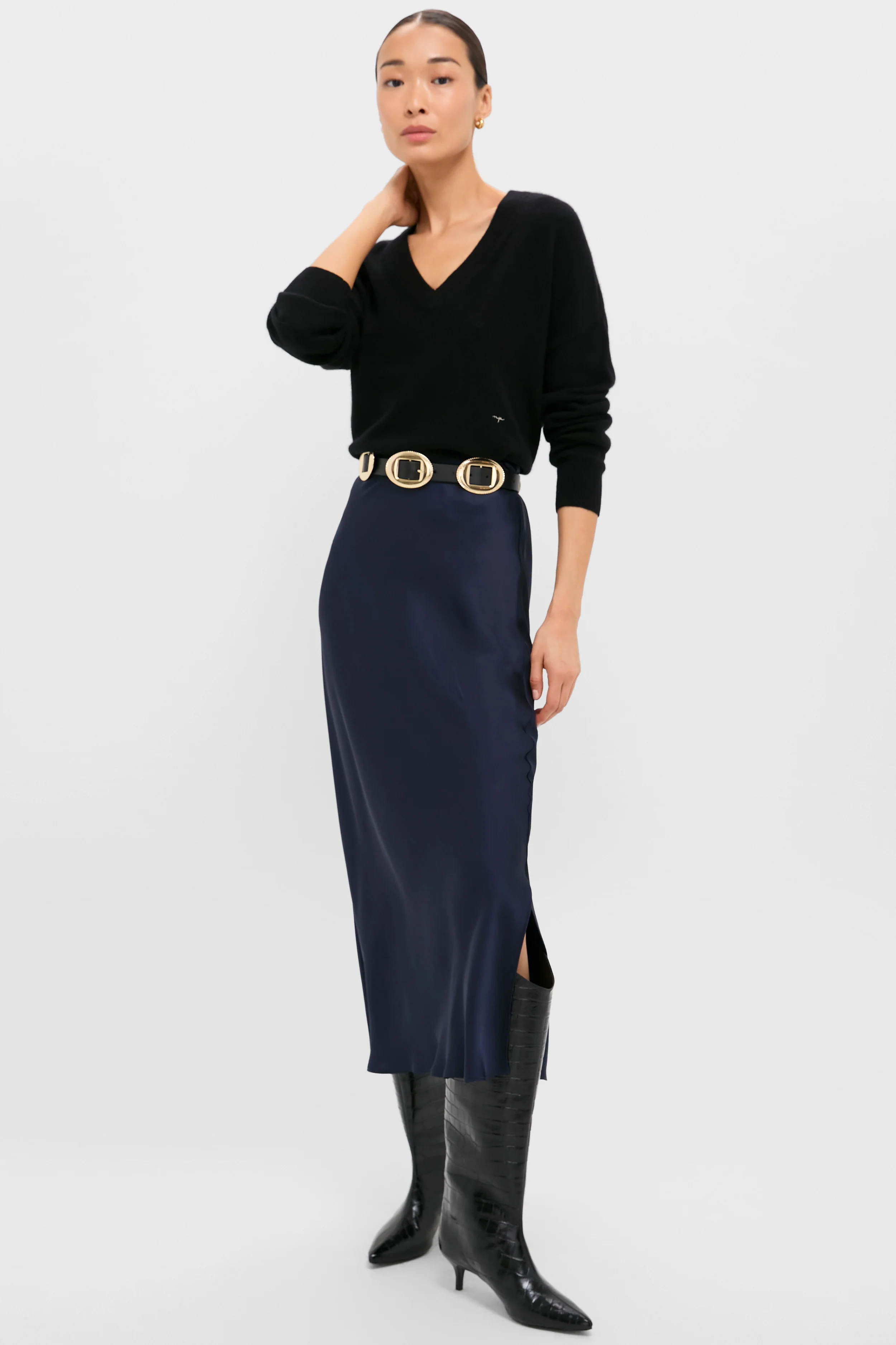 Black Emma Cashmere Boyfriend V-Neck Sweater - Image 6