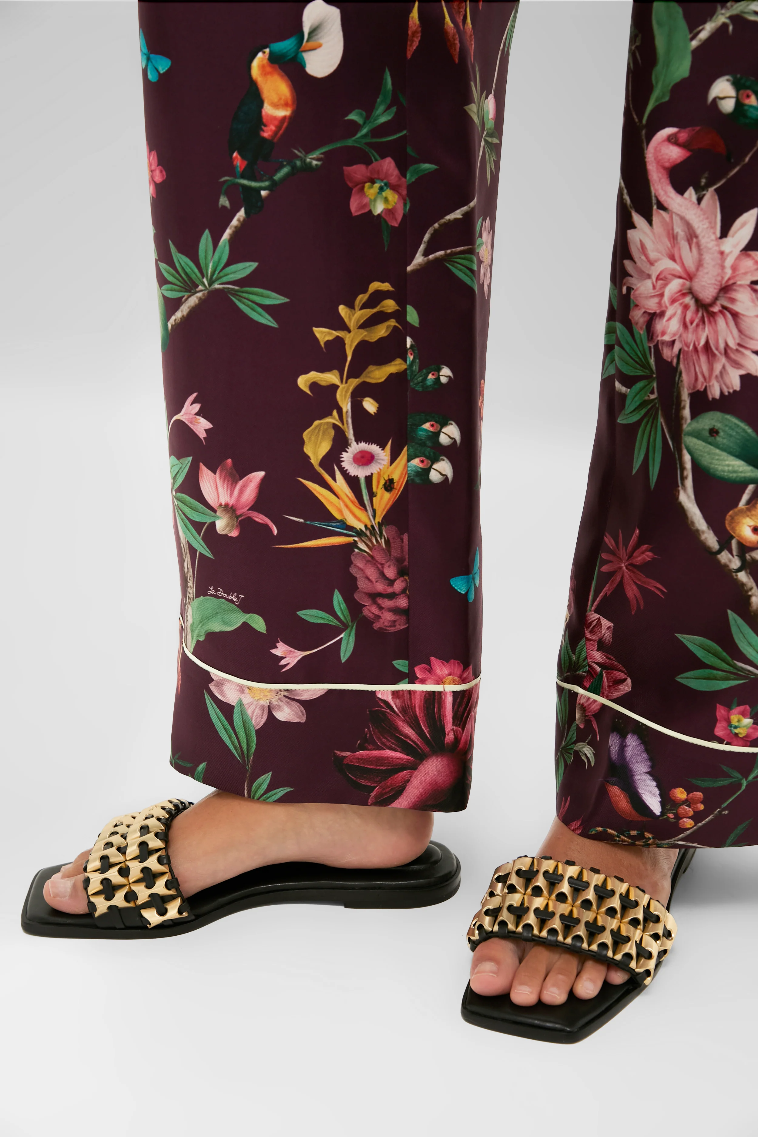 Black Faye Beaded Leather Flat Slides - Image 2