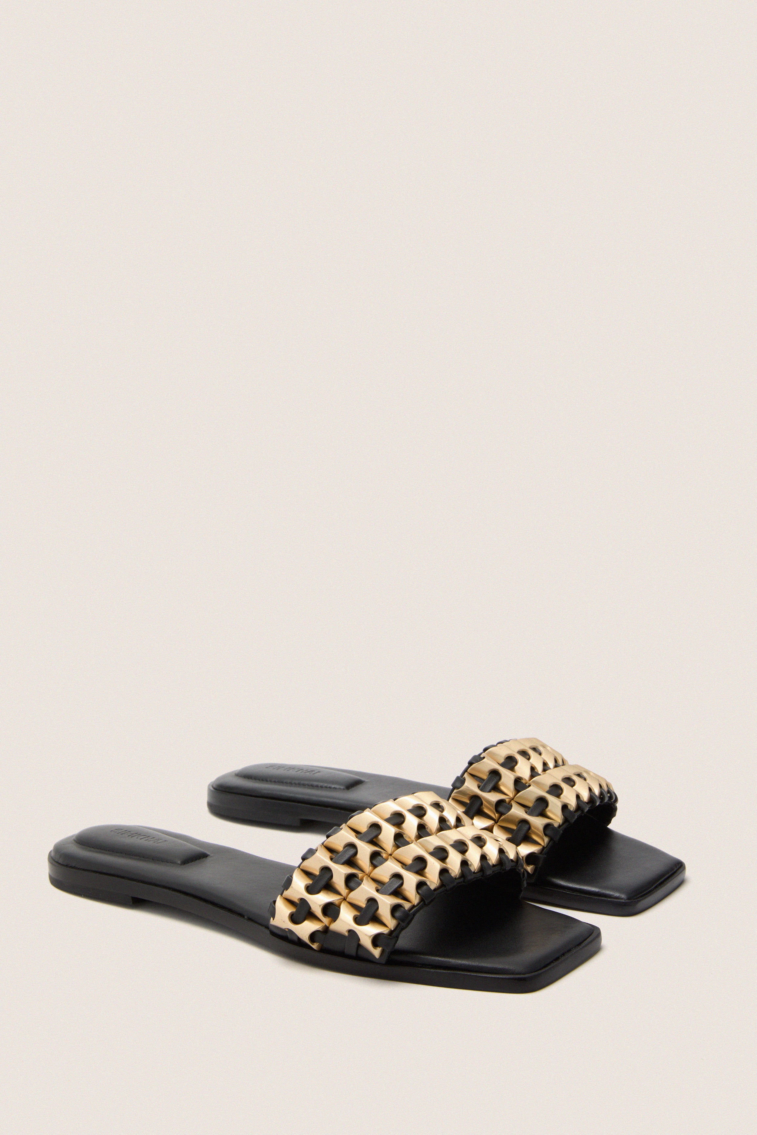 Black Faye Beaded Leather Flat Slides - Image 4