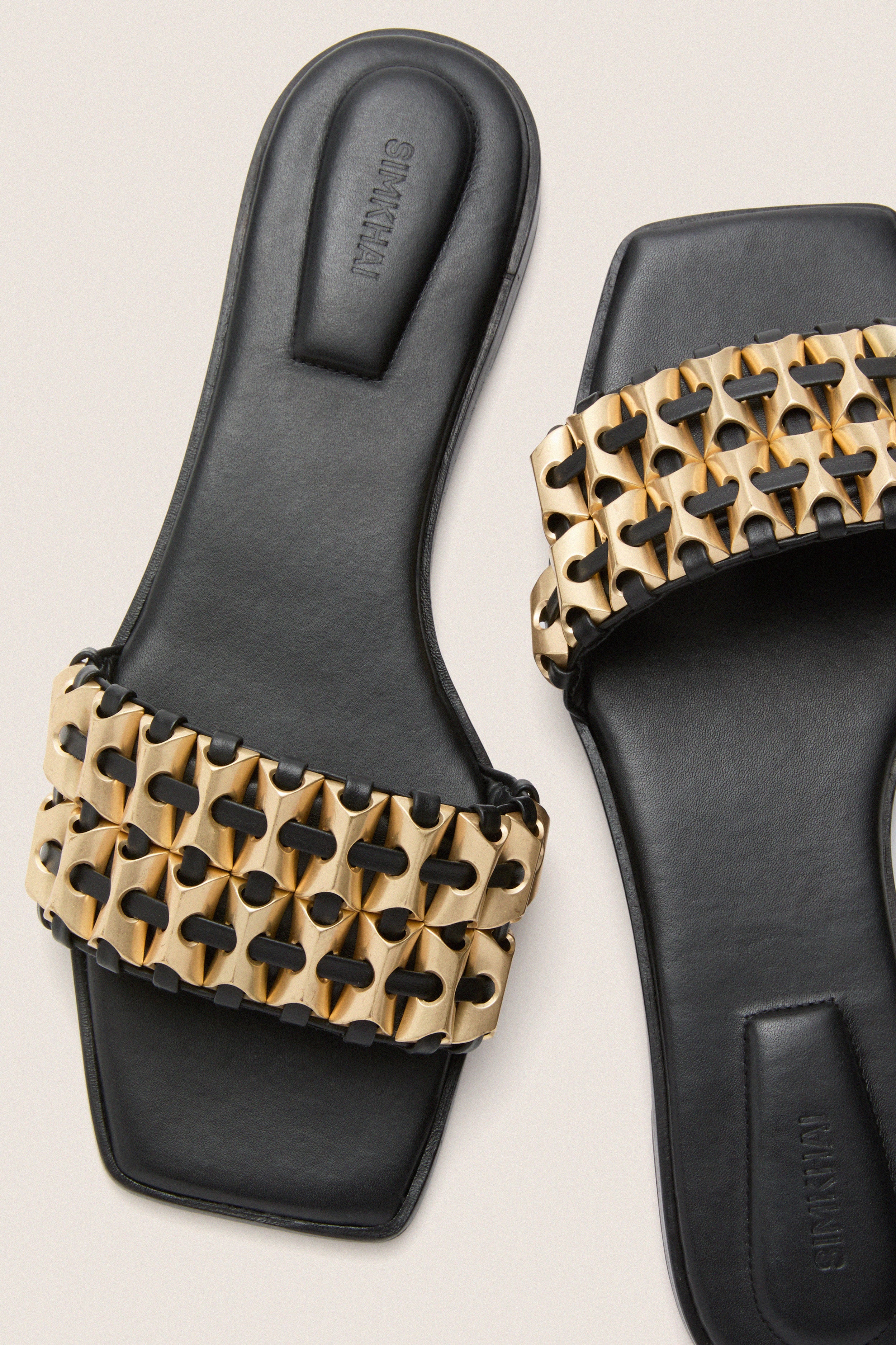 Black Faye Beaded Leather Flat Slides - Image 5