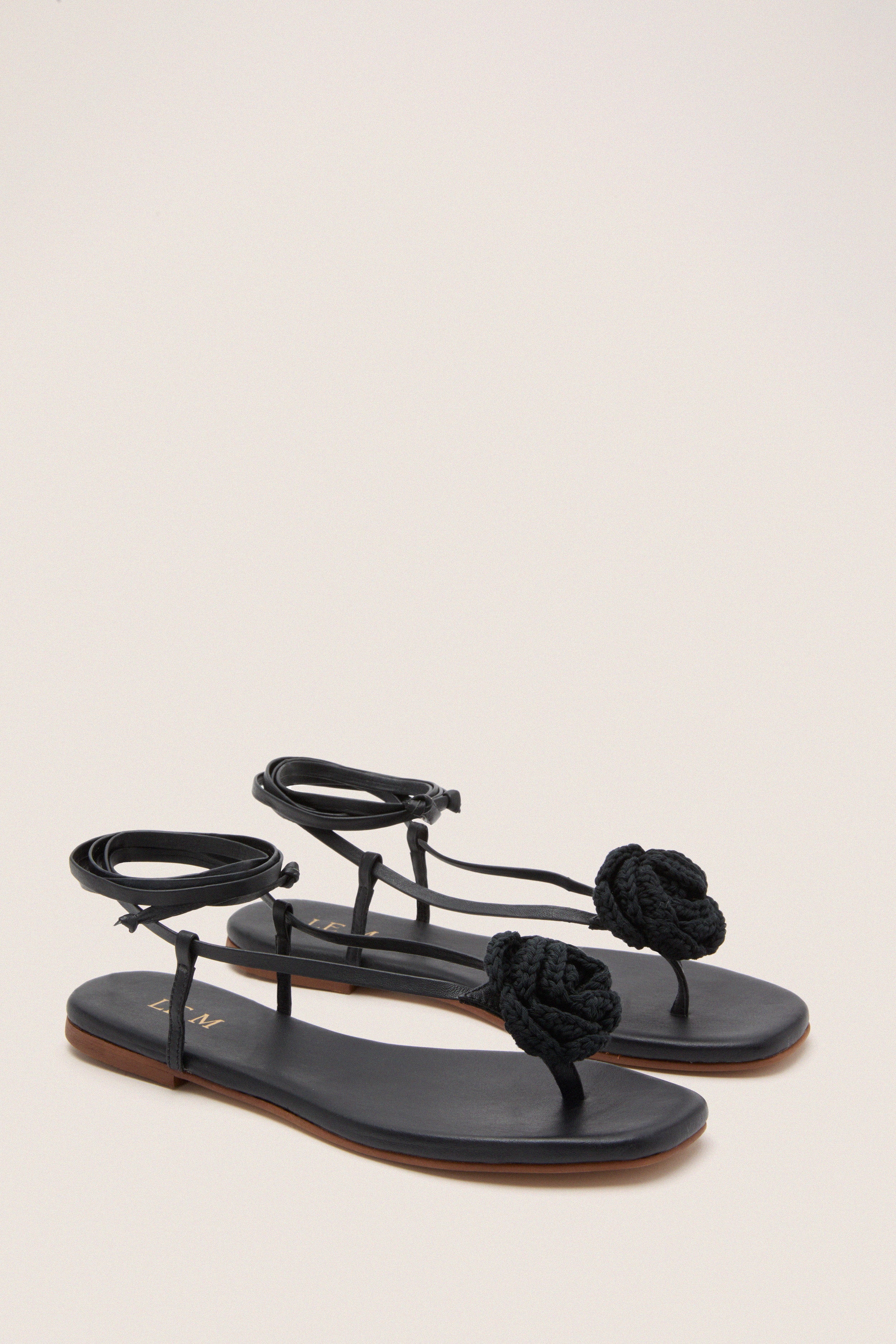 Black Flor Rose Wrap Sandals - Image 4
