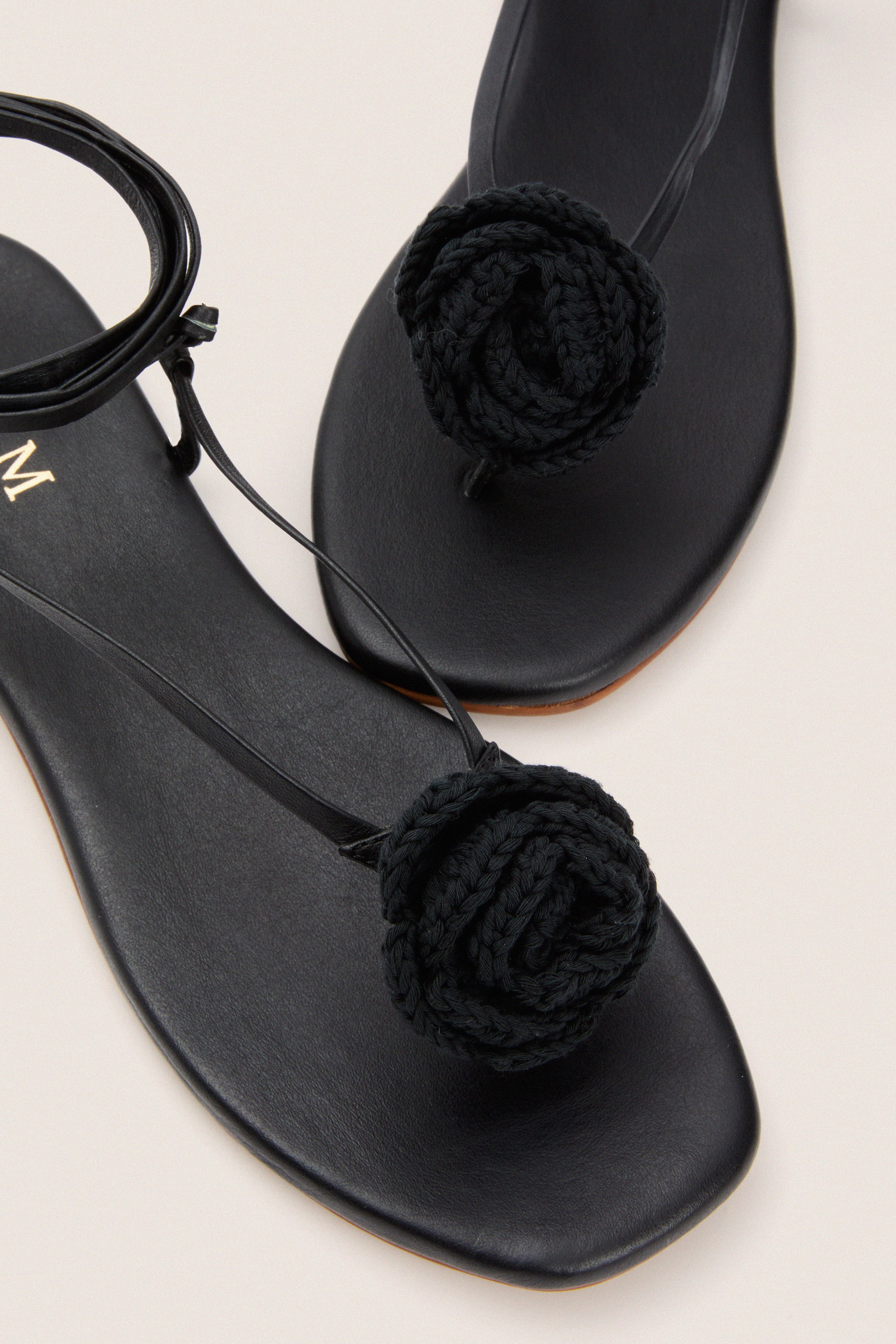 Black Flor Rose Wrap Sandals - Image 5
