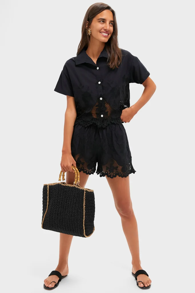 Black Flora Broderie Shorts - Image 2