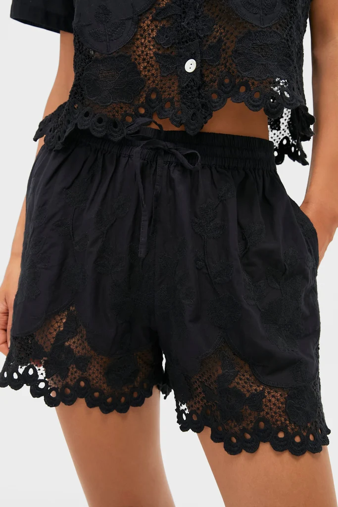 Black Flora Broderie Shorts - Image 5