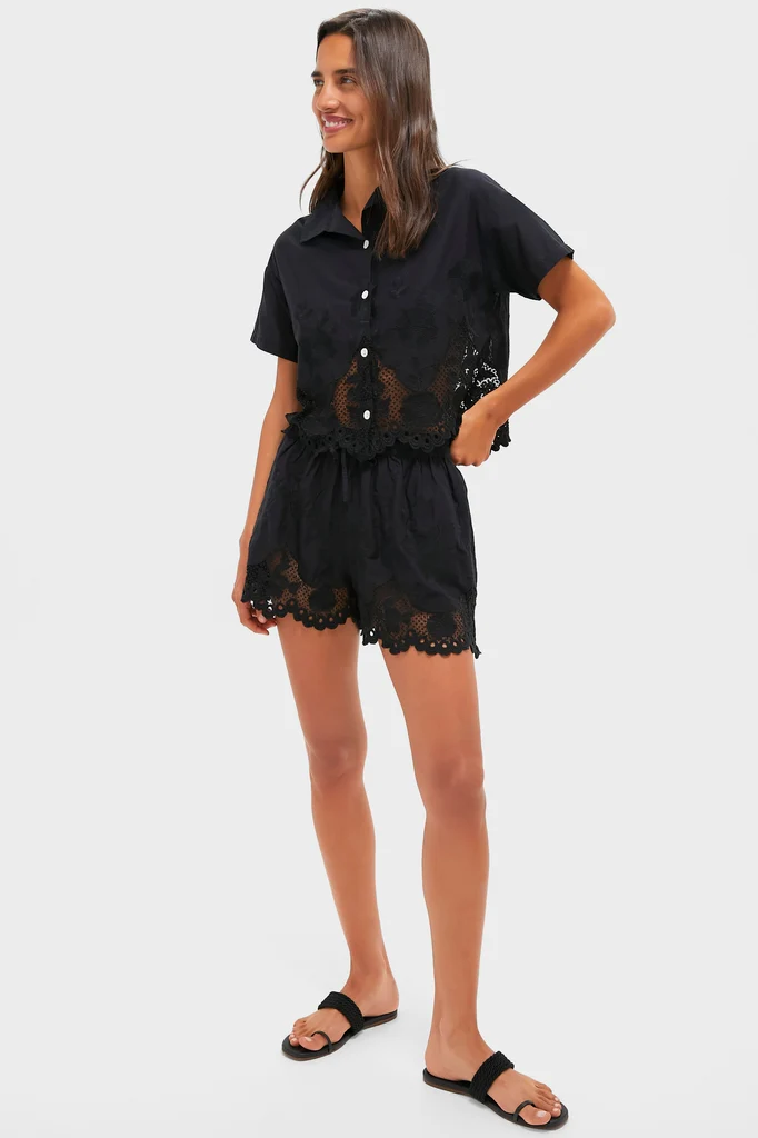 Black Flora Broderie Shorts - Image 6