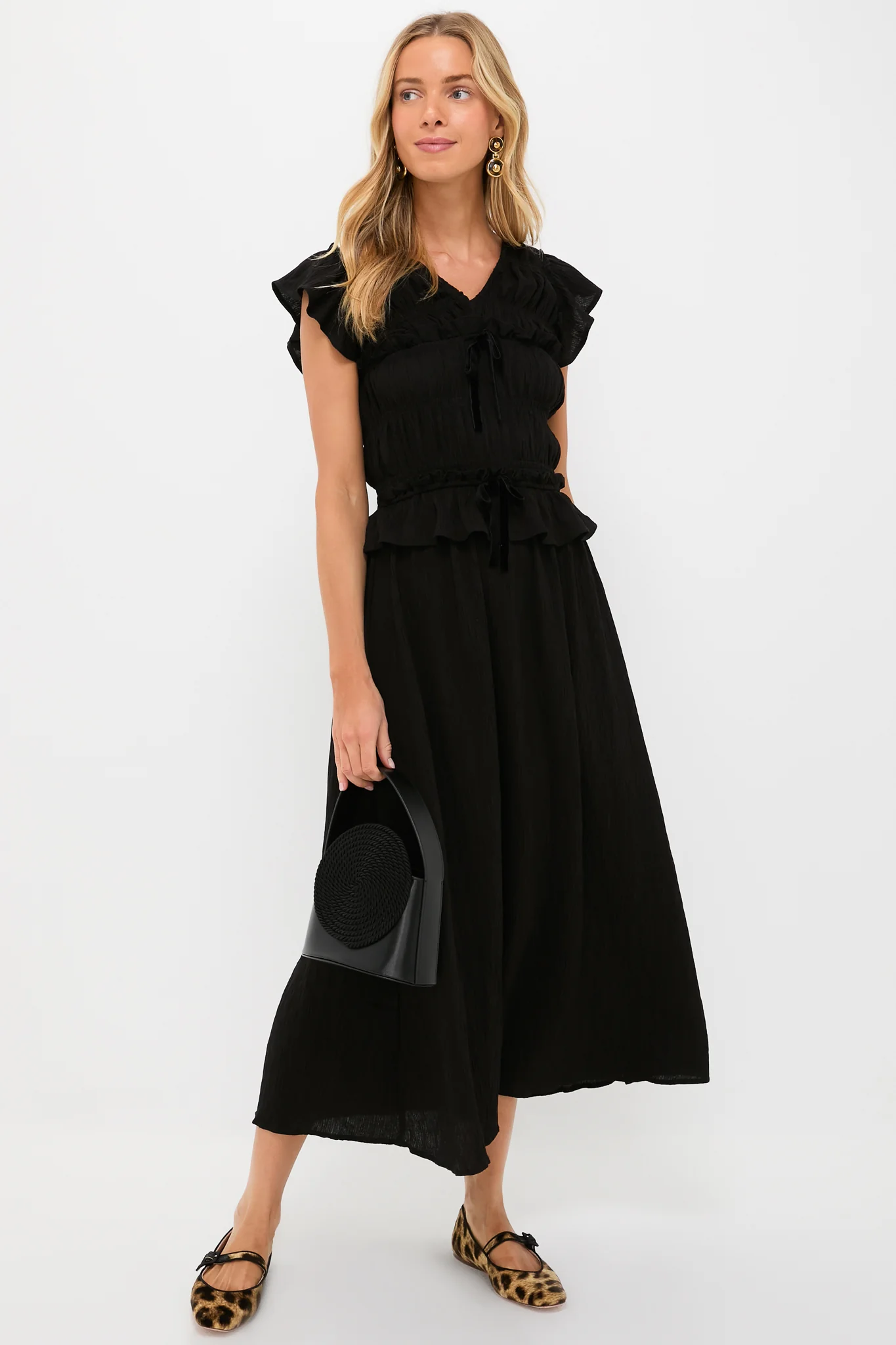 Black Flutter Sleeve Midi Dress - Image 2