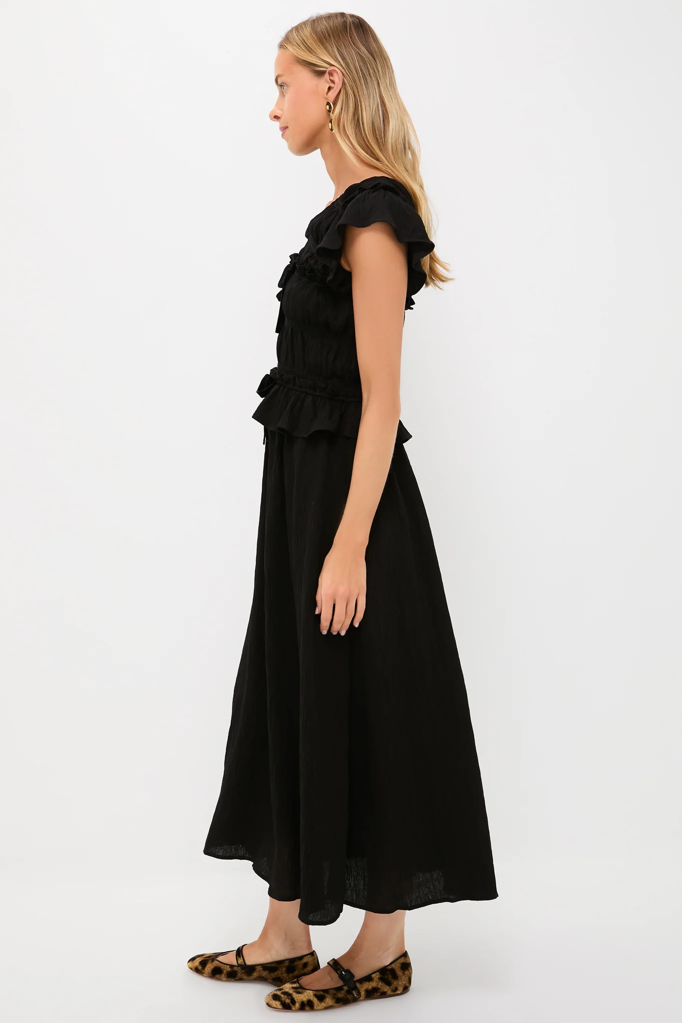 Black Flutter Sleeve Midi Dress - Image 3