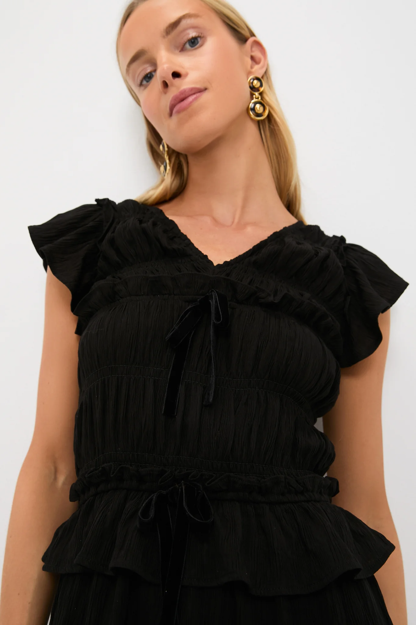 Black Flutter Sleeve Midi Dress - Image 5