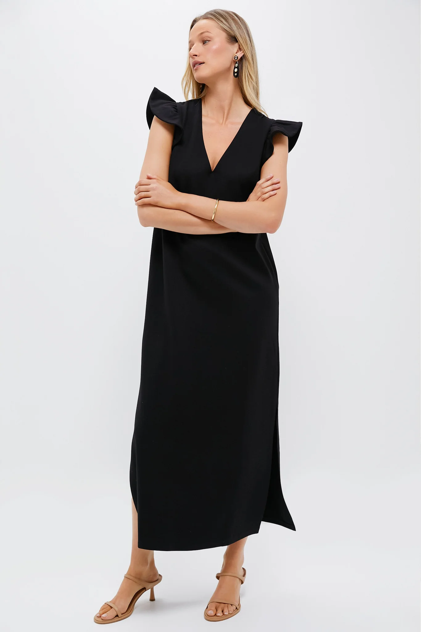 Black Flutter Sleeve Miko Dress - Image 2