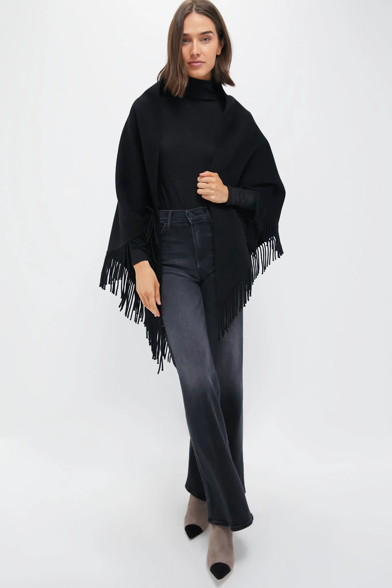 Black Fringe Wrap Scarf - Image 2