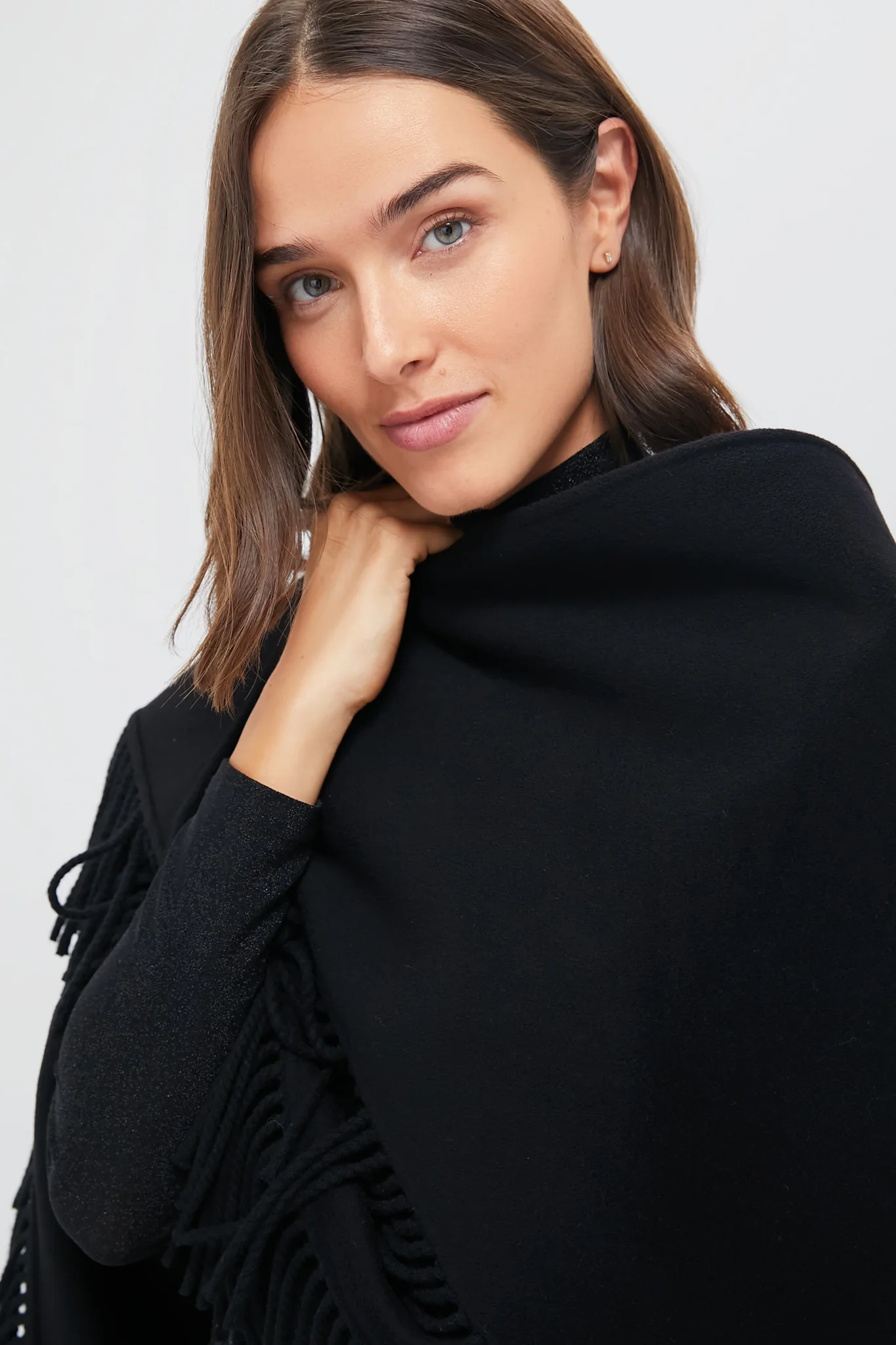Black Fringe Wrap Scarf - Image 3