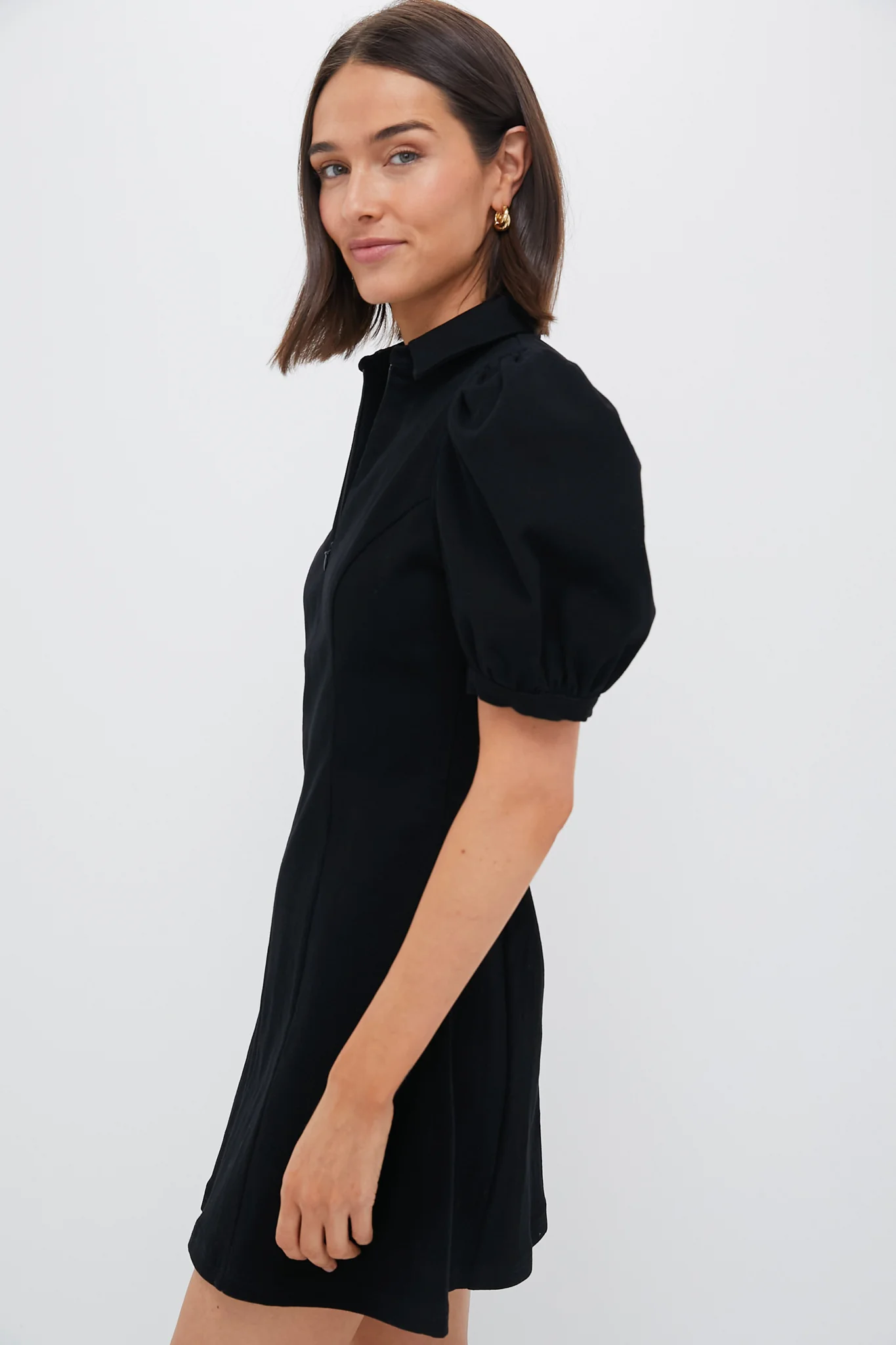 Black Front Zip Denim Mini Dress - Image 4