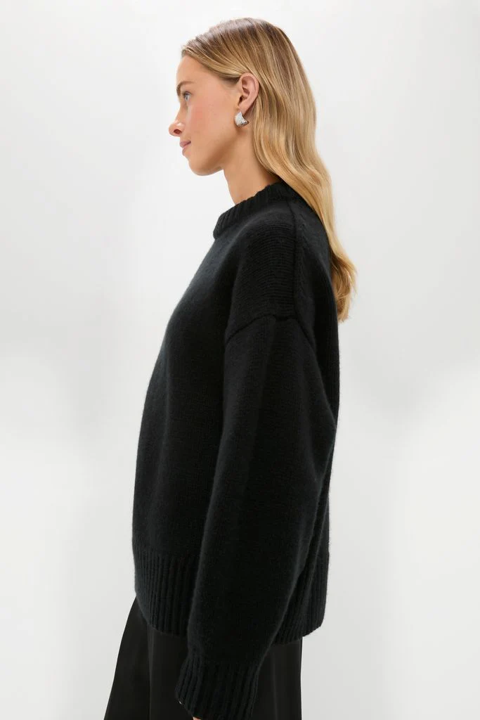 Black Genevieve Cashmere Wool Blend Crewneck Sweater - Image 3