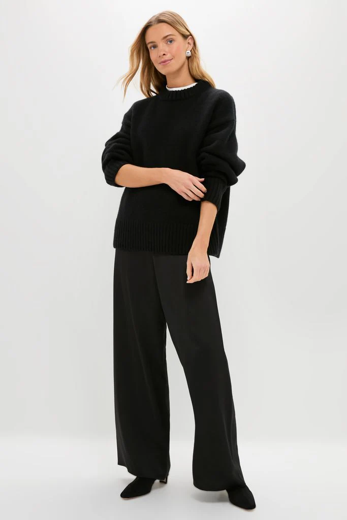 Black Genevieve Cashmere Wool Blend Crewneck Sweater - Image 6