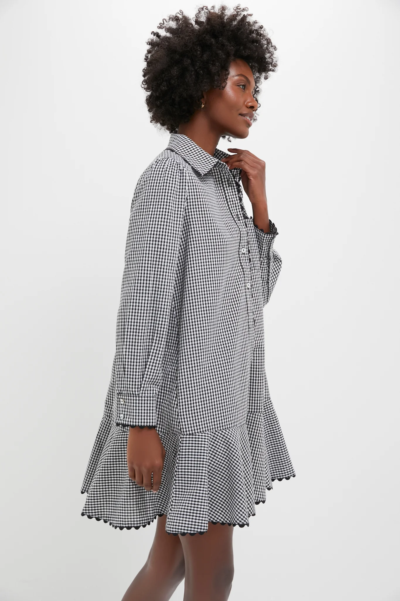 Black Gingham Ric Rac Callahan Shirt Dress - Image 3