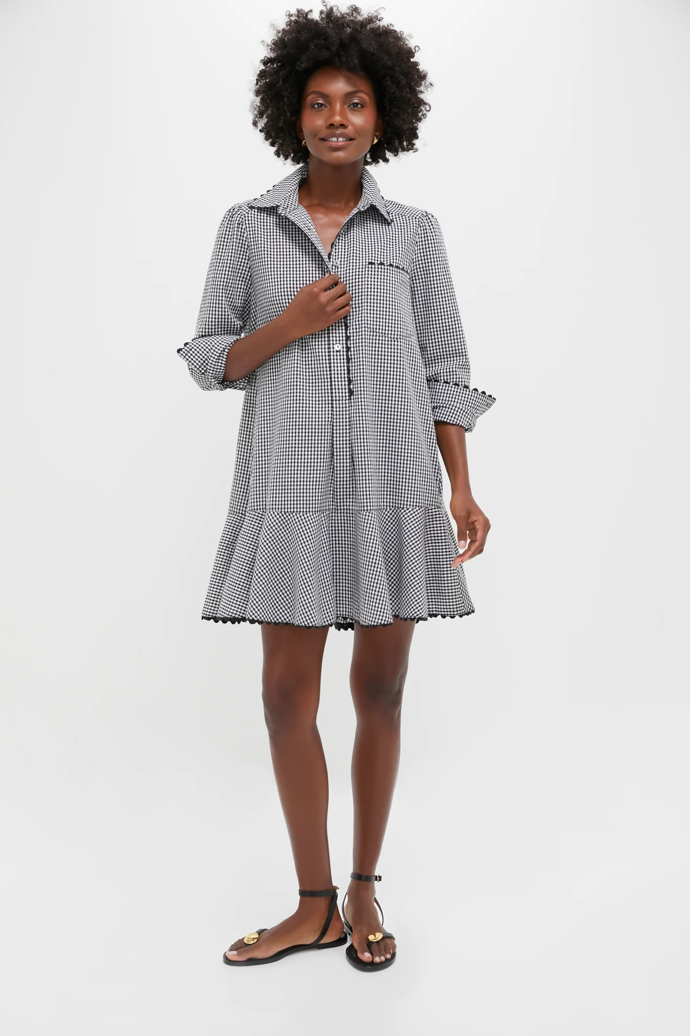 Black Gingham Ric Rac Callahan Shirt Dress - Image 6