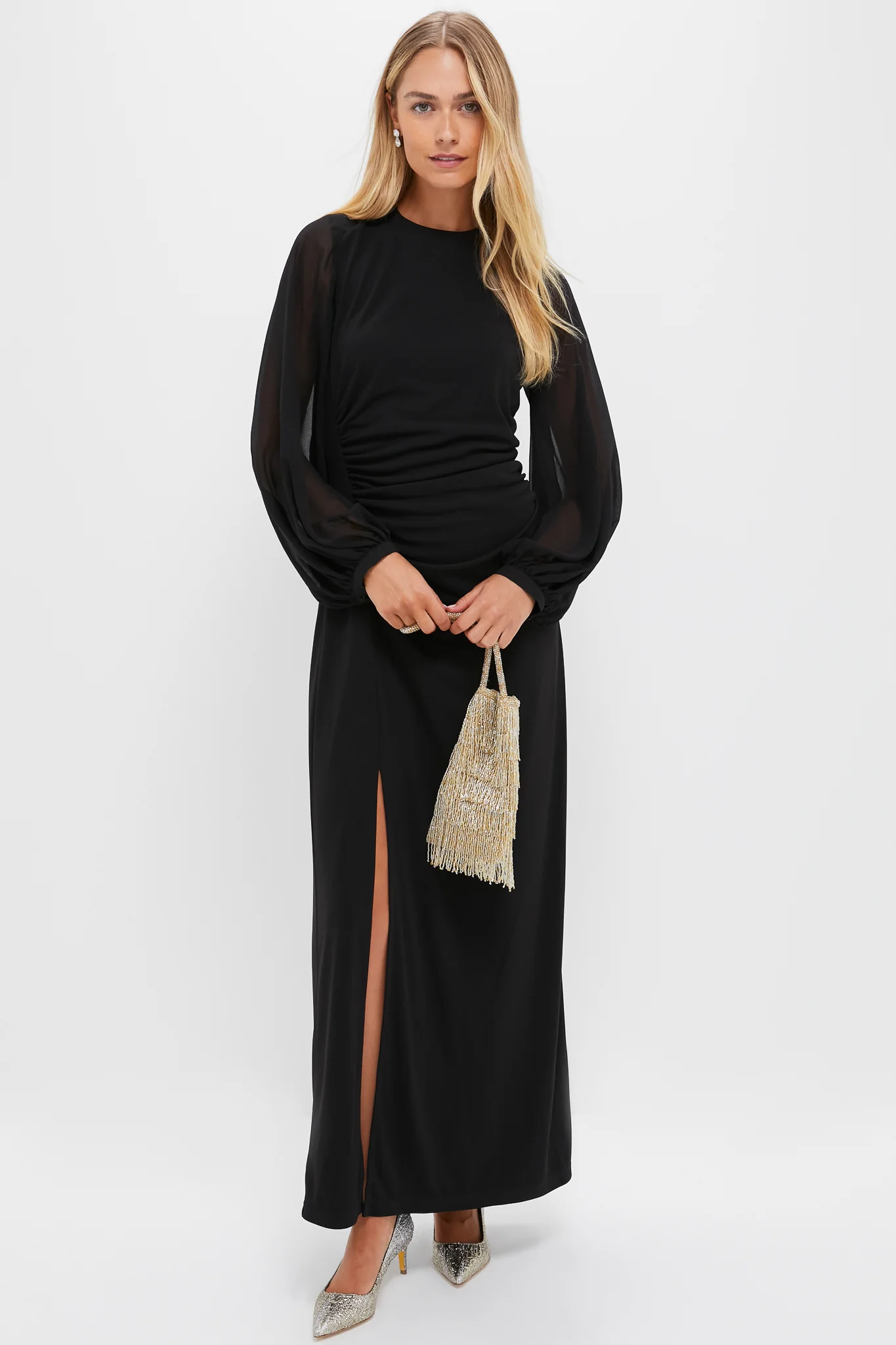 Black Jersey Organza Sleeve Elin Dress - Image 2