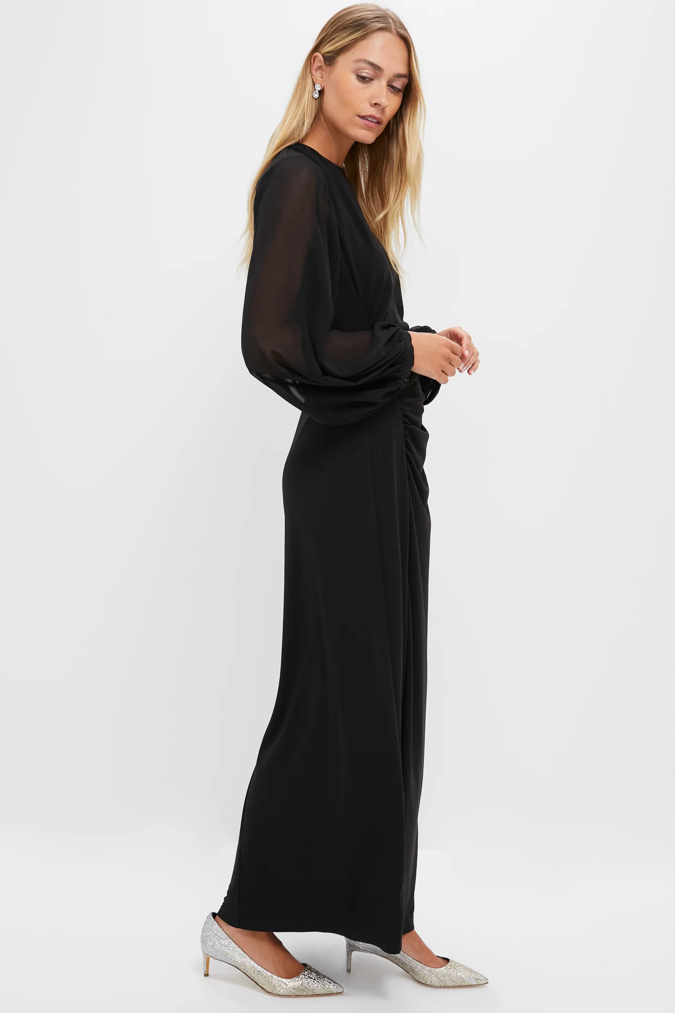 Black Jersey Organza Sleeve Elin Dress - Image 3