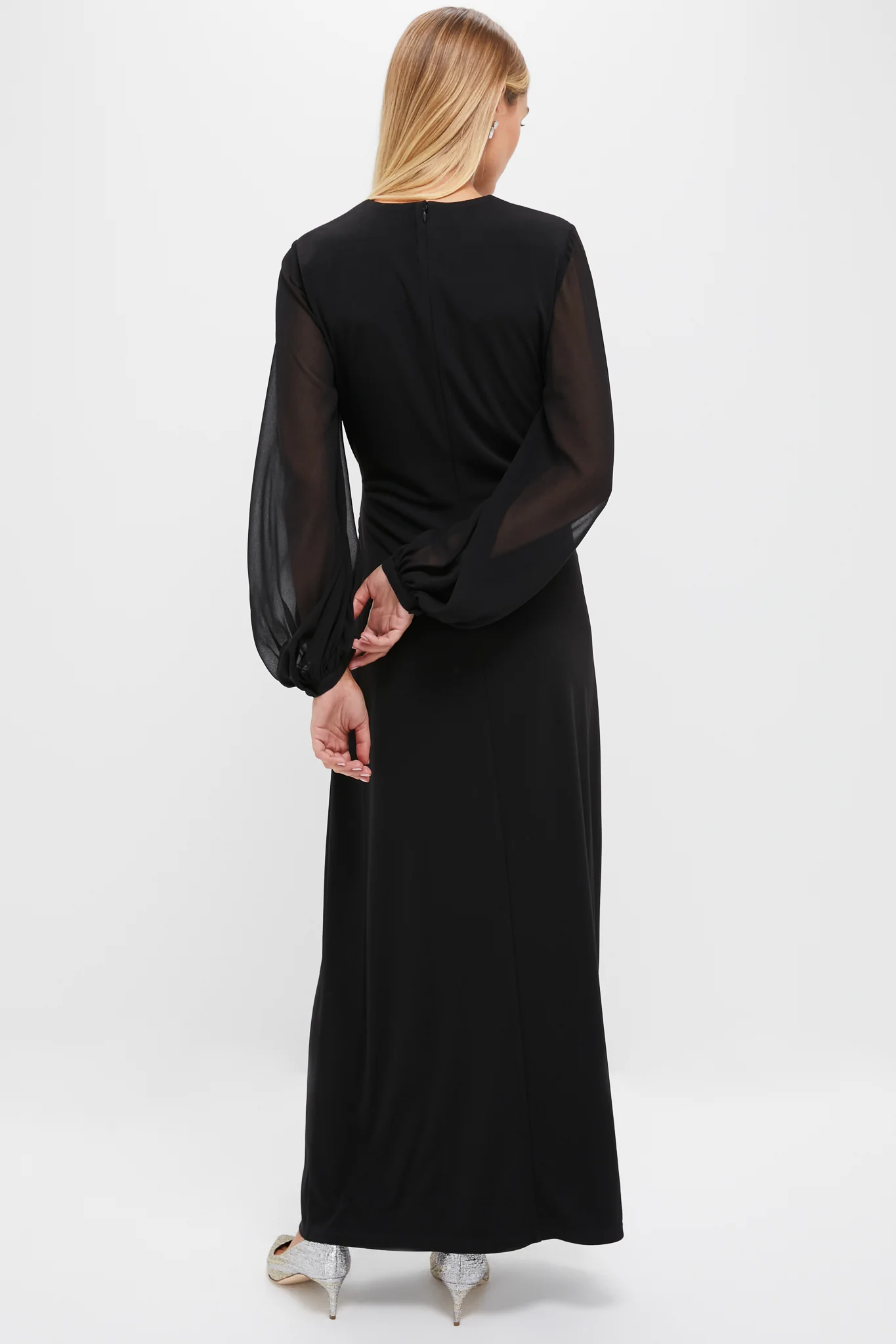 Black Jersey Organza Sleeve Elin Dress - Image 4