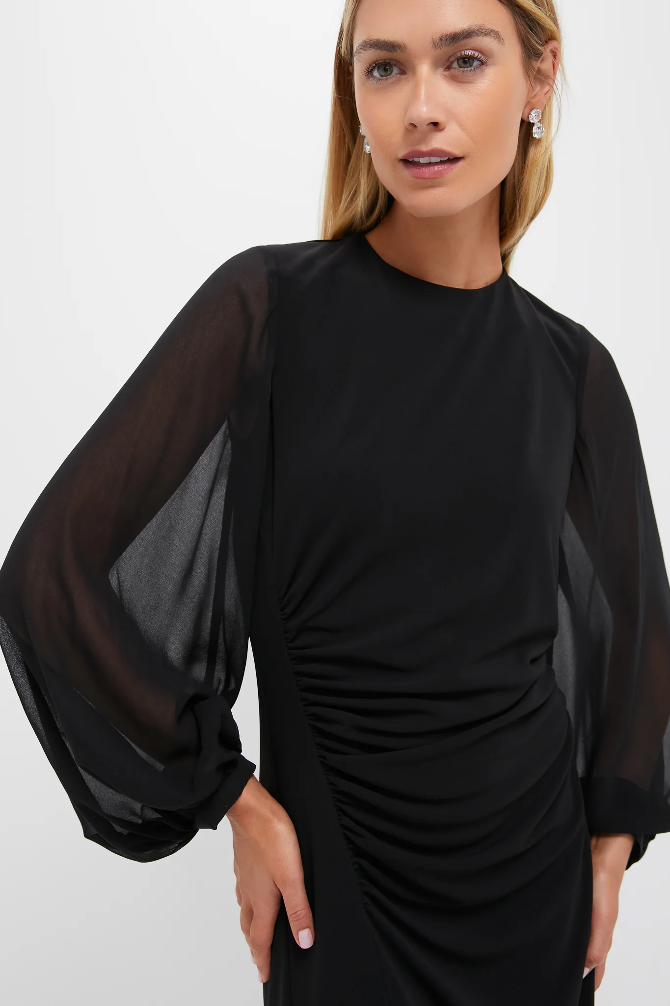Black Jersey Organza Sleeve Elin Dress - Image 5