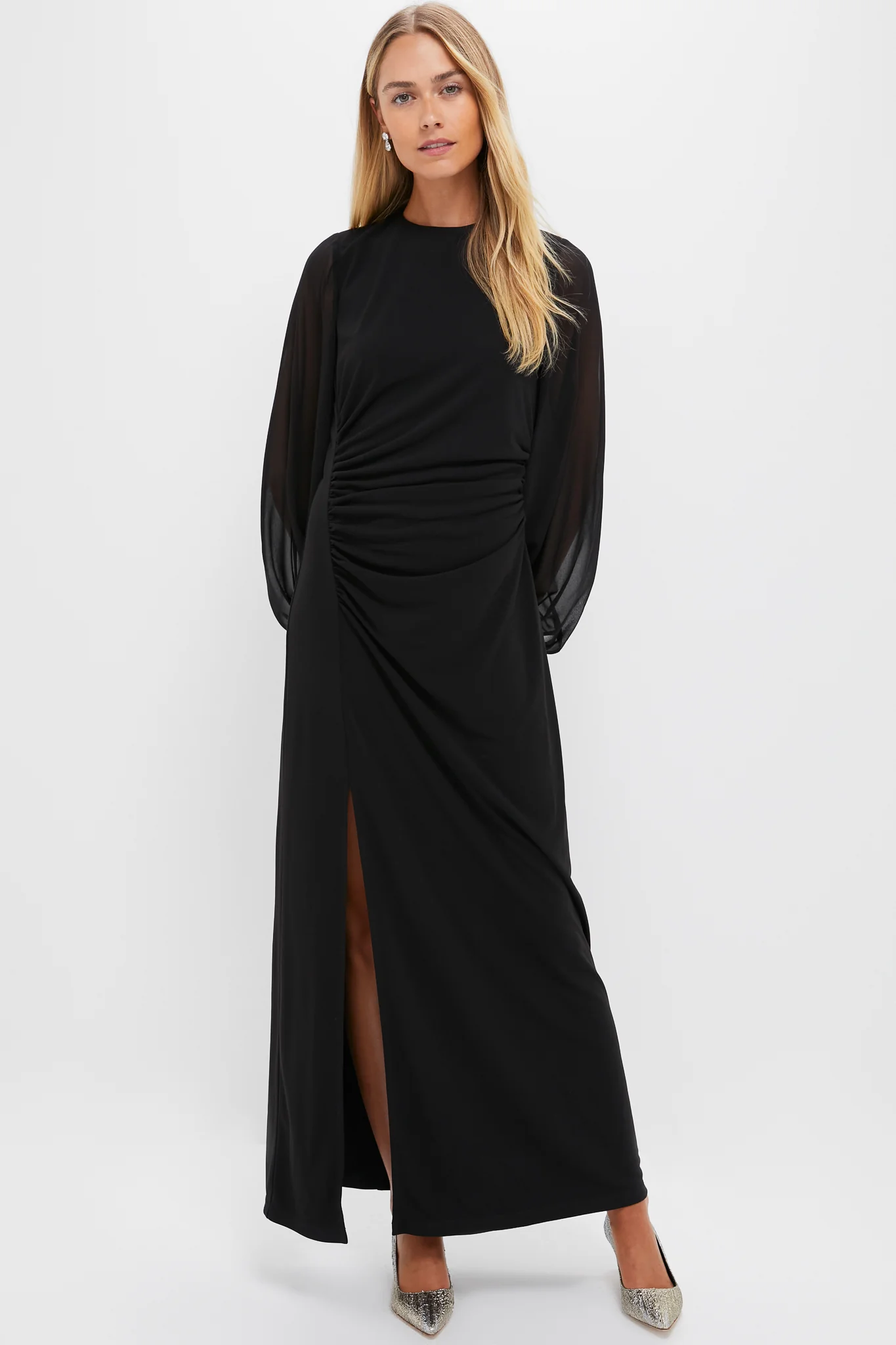 Black Jersey Organza Sleeve Elin Dress - Image 6