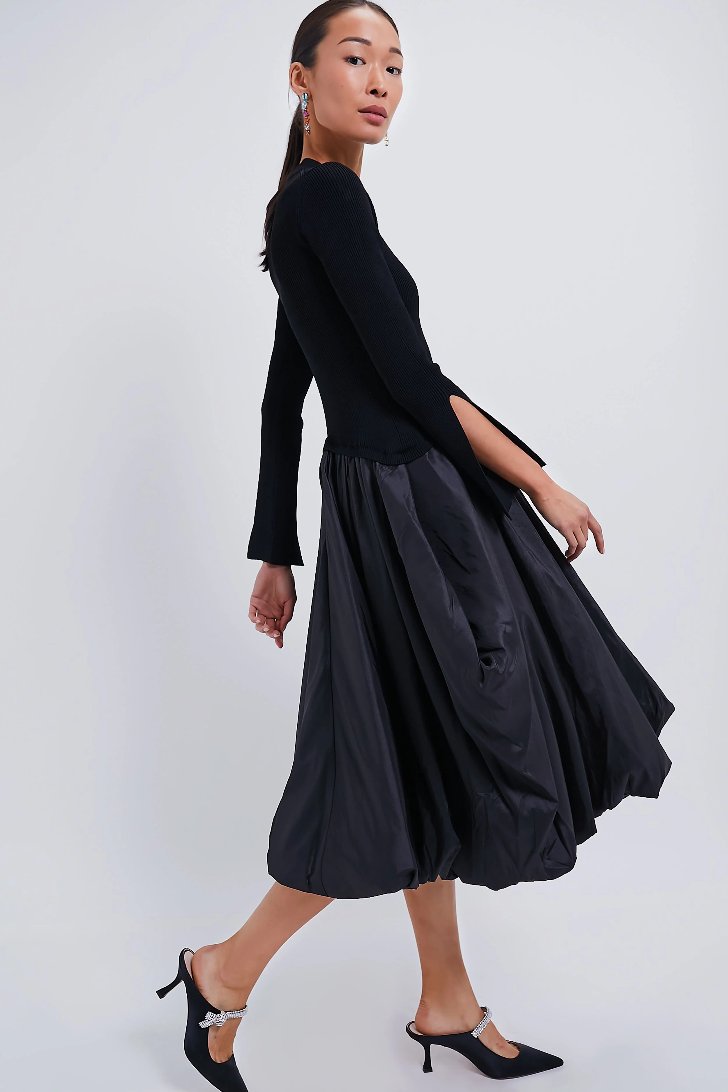 Black Kenlie Long Sleeve Mock Neck Midi Dress - Image 3