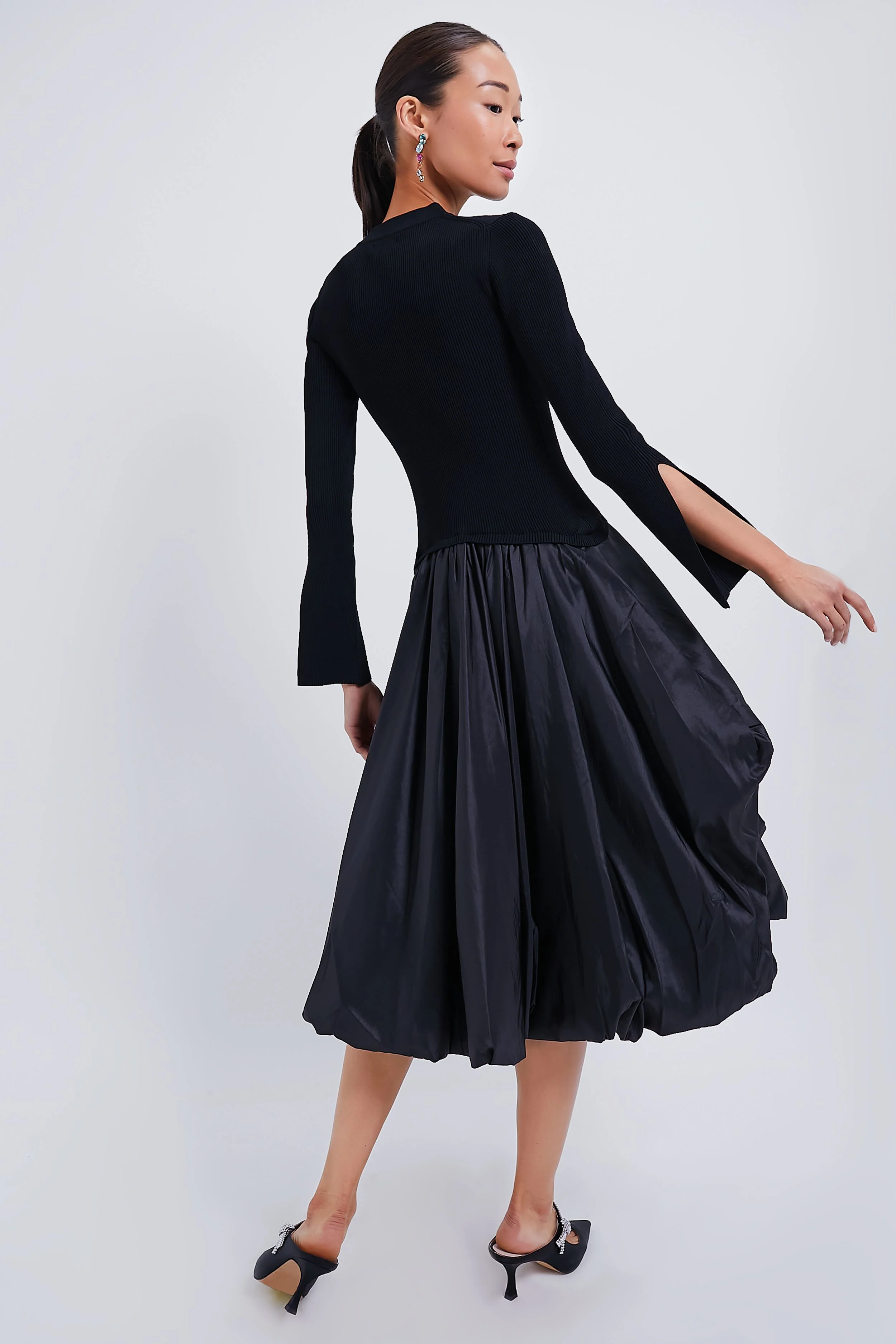 Black Kenlie Long Sleeve Mock Neck Midi Dress - Image 4