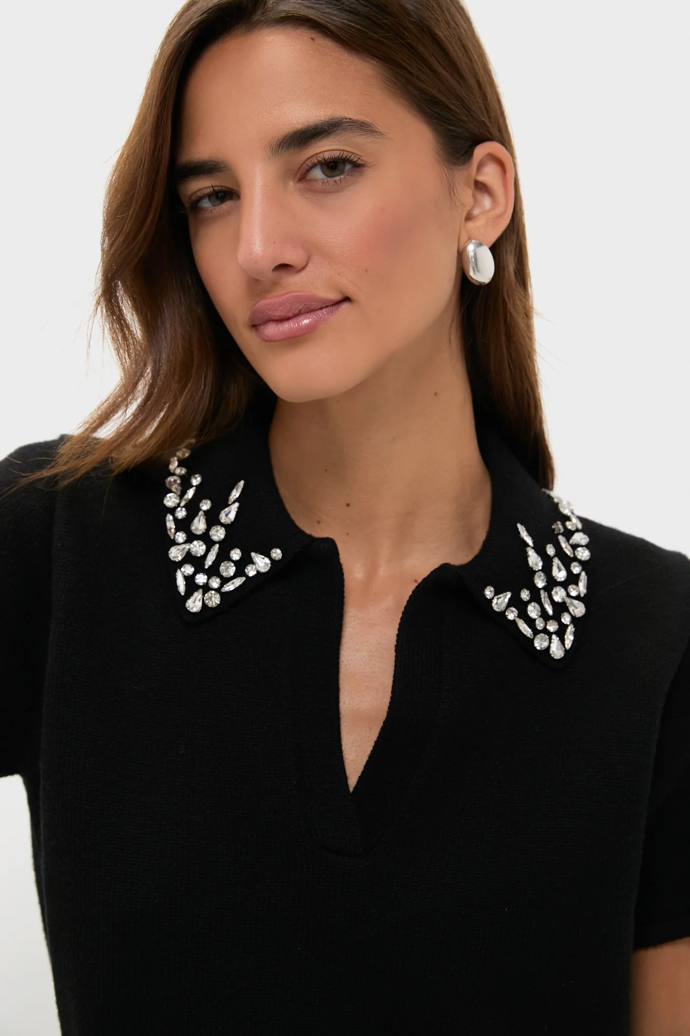 Black Knit Embellished Anica Polo - Image 2