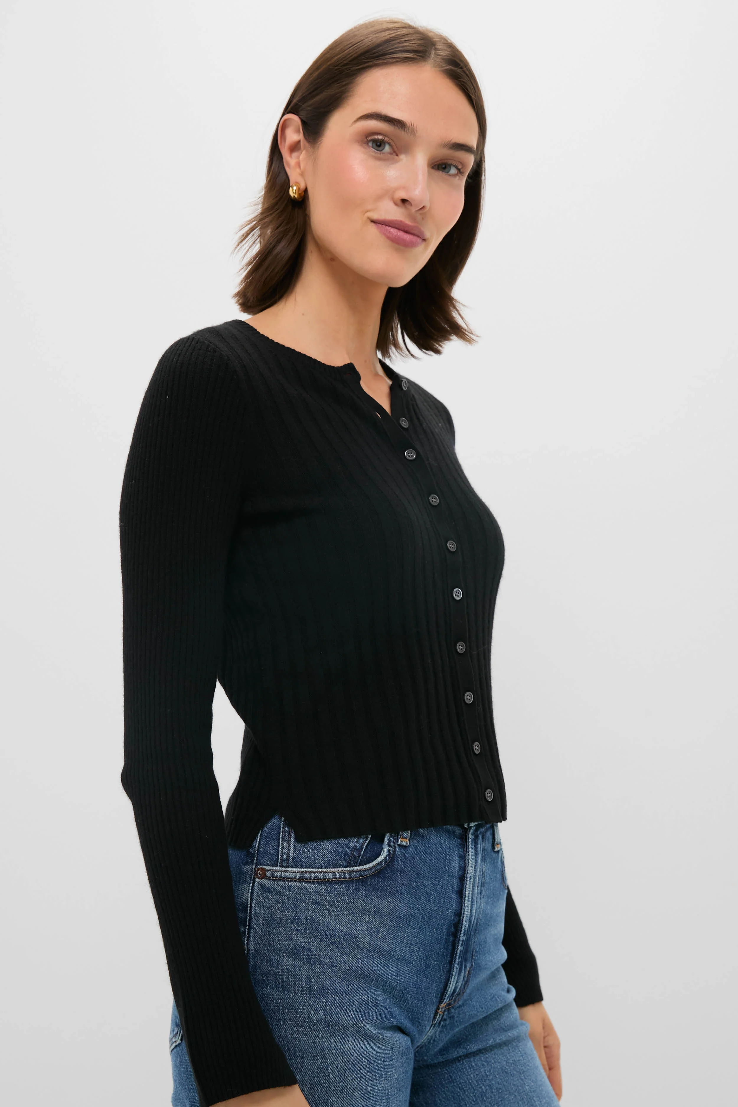Black Kristin Ribbed Cardigan - Image 3