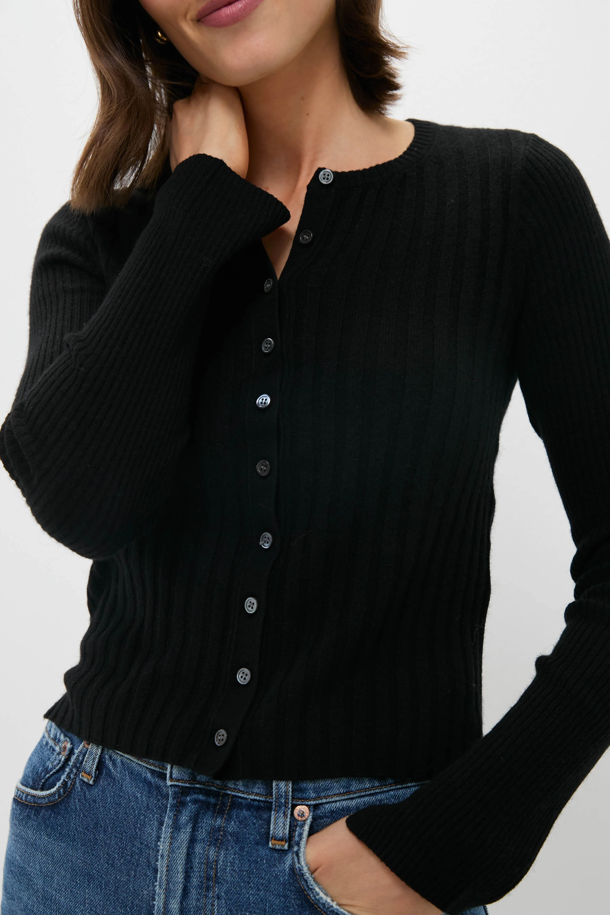 Black Kristin Ribbed Cardigan - Image 5