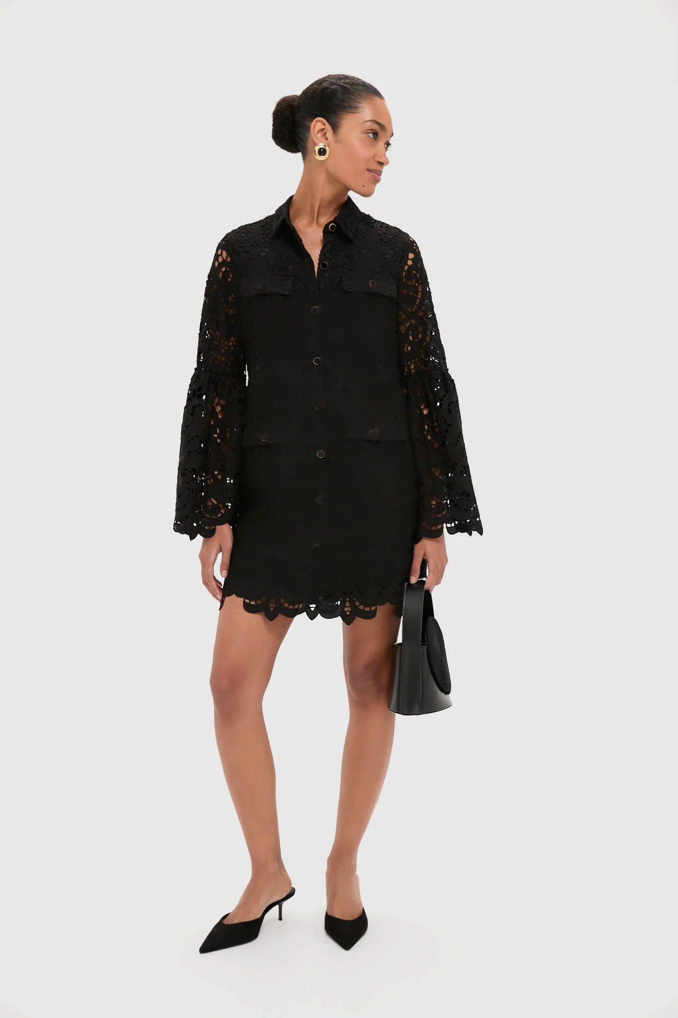 Black Lace Long Sleeve Rachael Mini Dress - Image 2