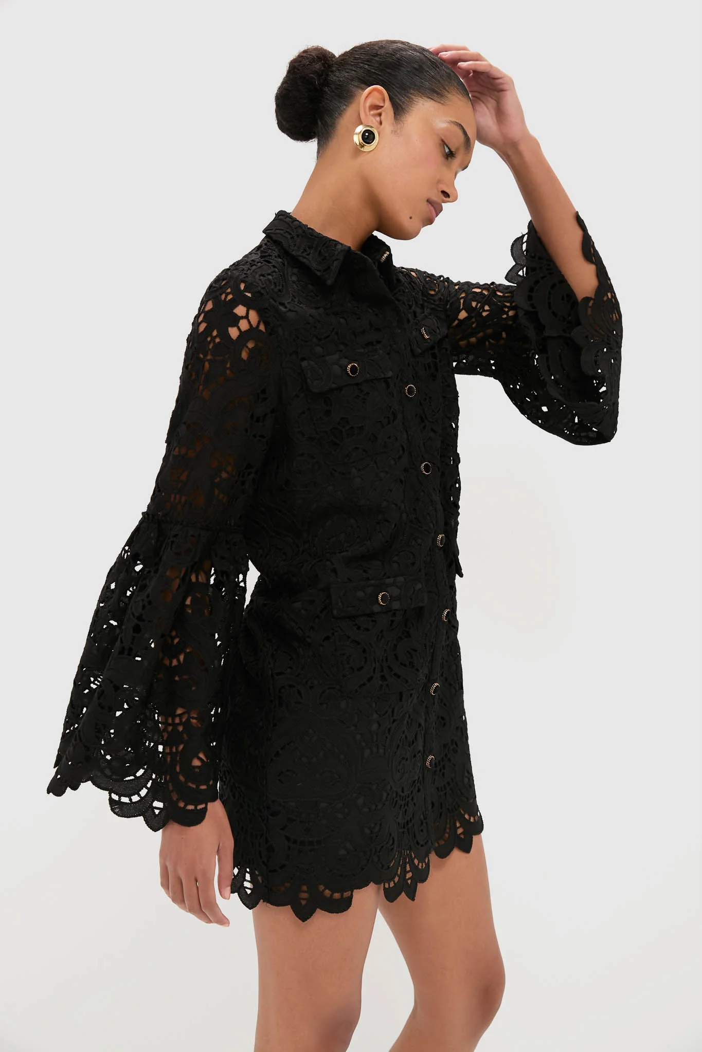 Black Lace Long Sleeve Rachael Mini Dress - Image 3
