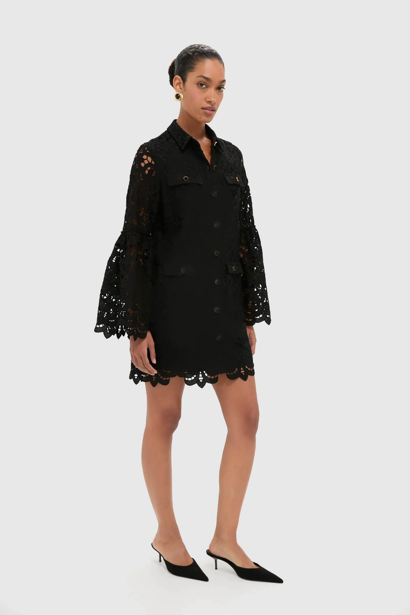 Black Lace Long Sleeve Rachael Mini Dress - Image 6
