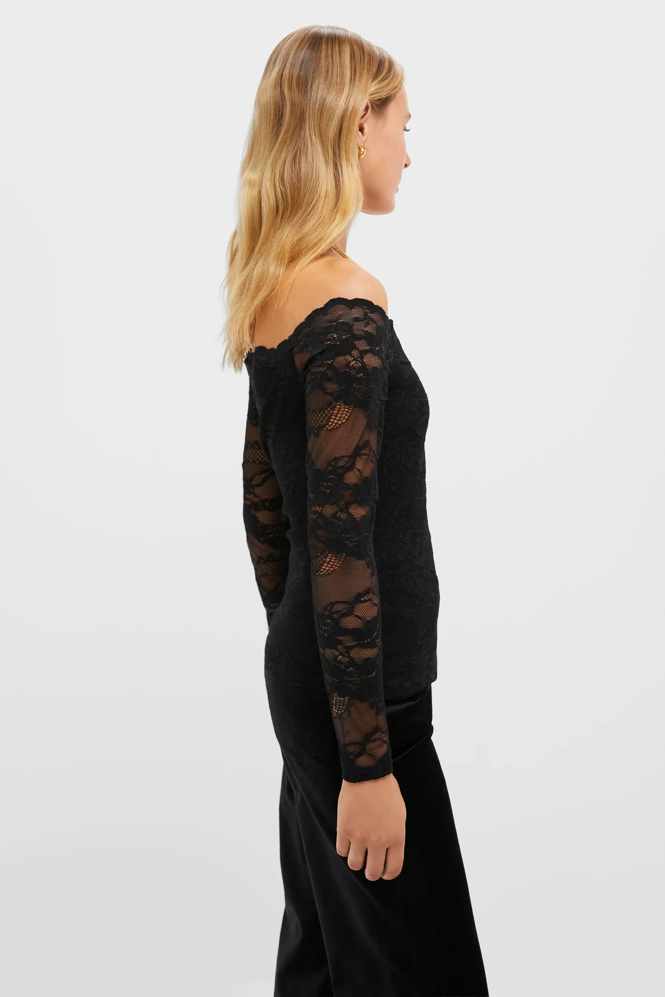 Black Lace Off the Shoulder Bari Top - Image 3