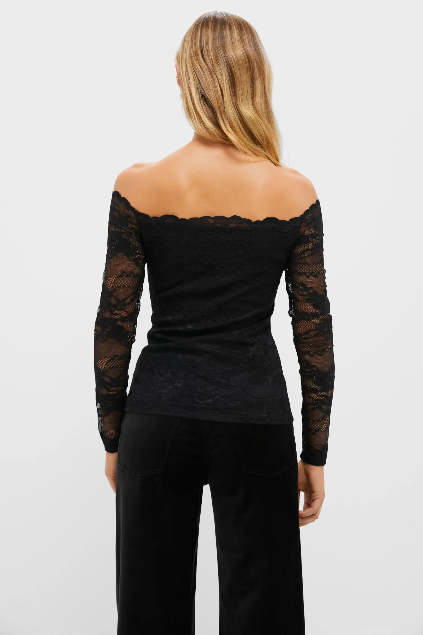 Black Lace Off the Shoulder Bari Top - Image 4