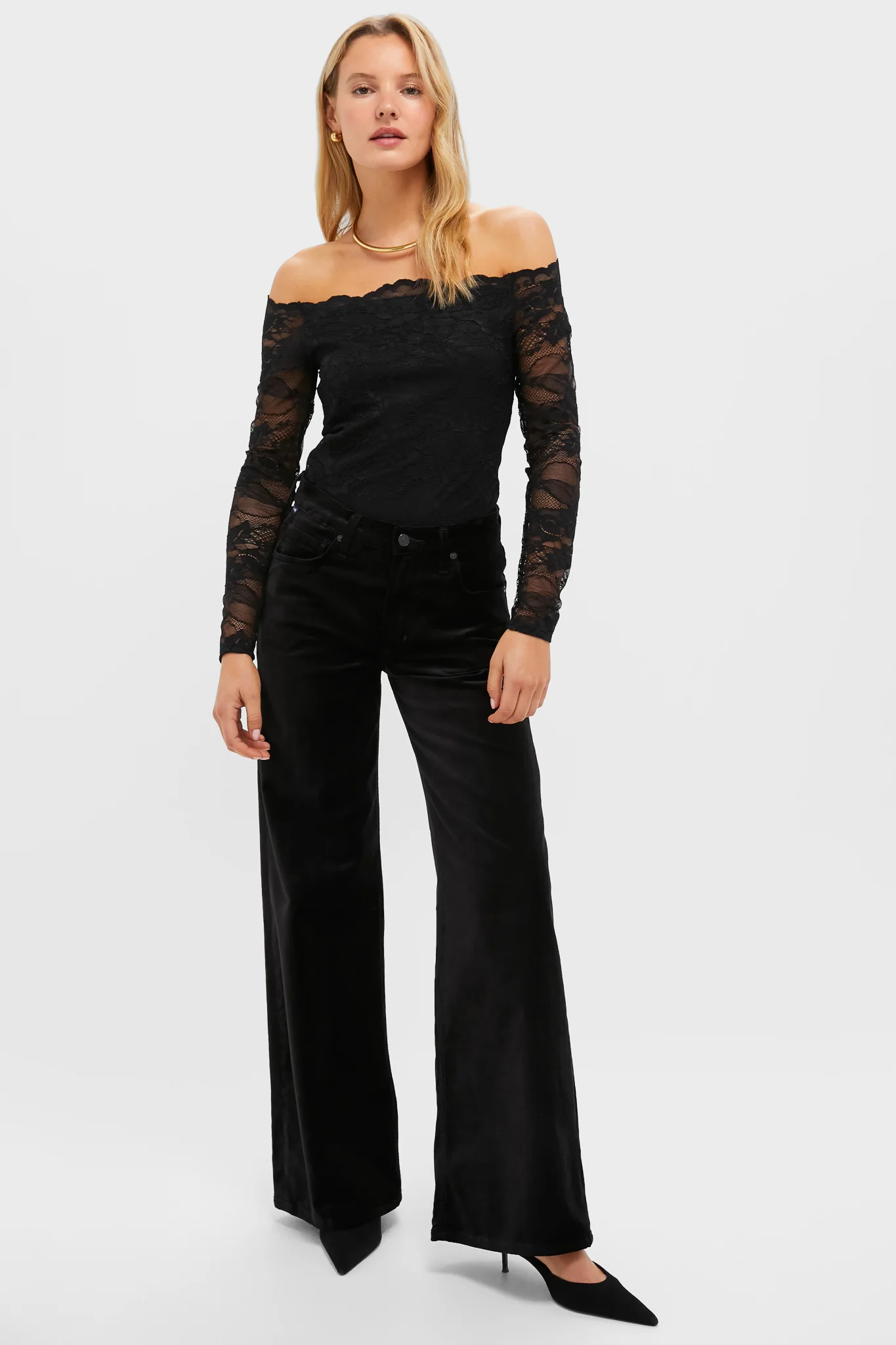 Black Lace Off the Shoulder Bari Top - Image 6