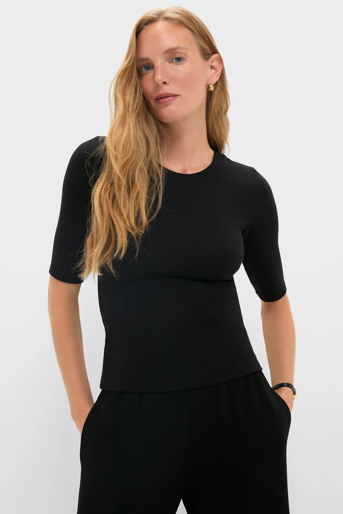Black Lauren Mid Sleeve Tee