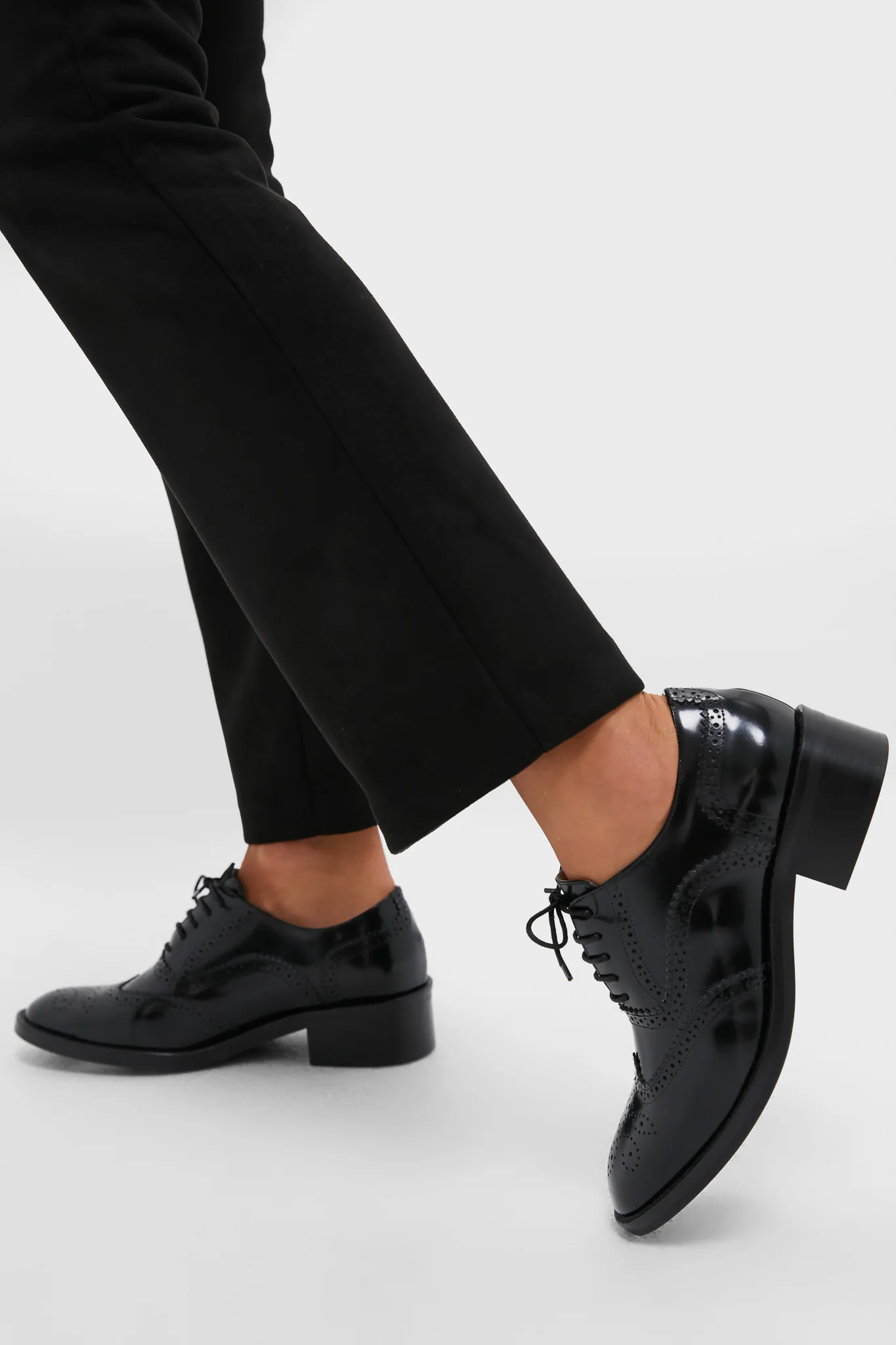 Black Leather Brogue Oxford Shoes - Image 4