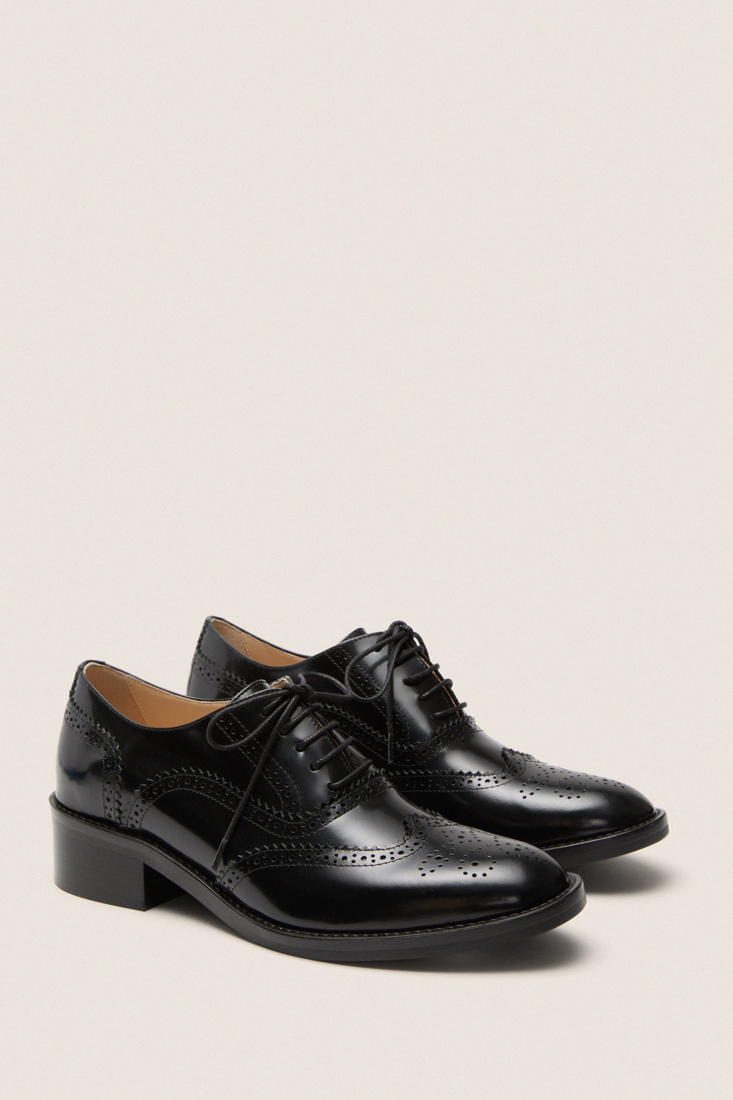Black Leather Brogue Oxford Shoes - Image 5