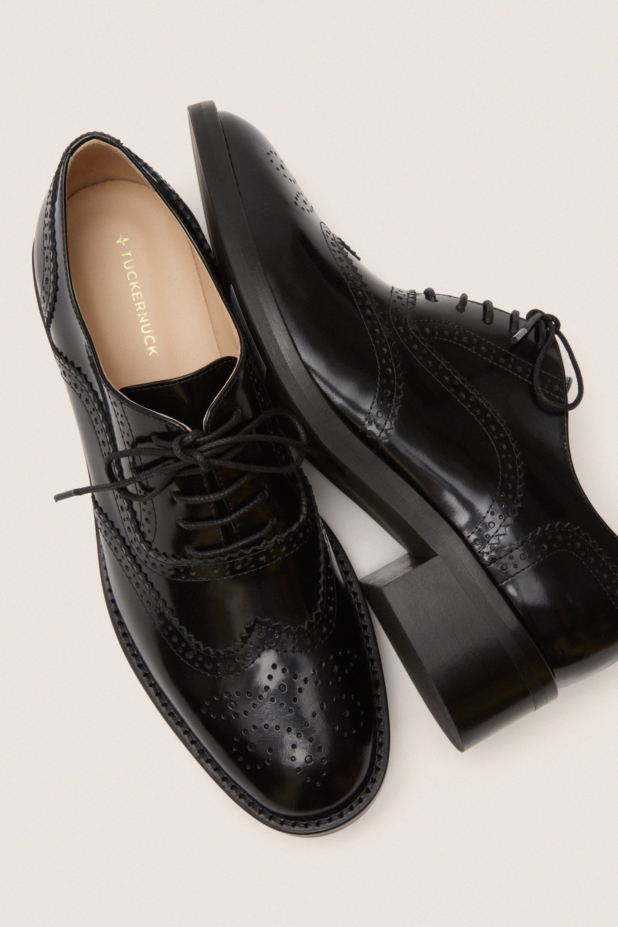 Black Leather Brogue Oxford Shoes - Image 6