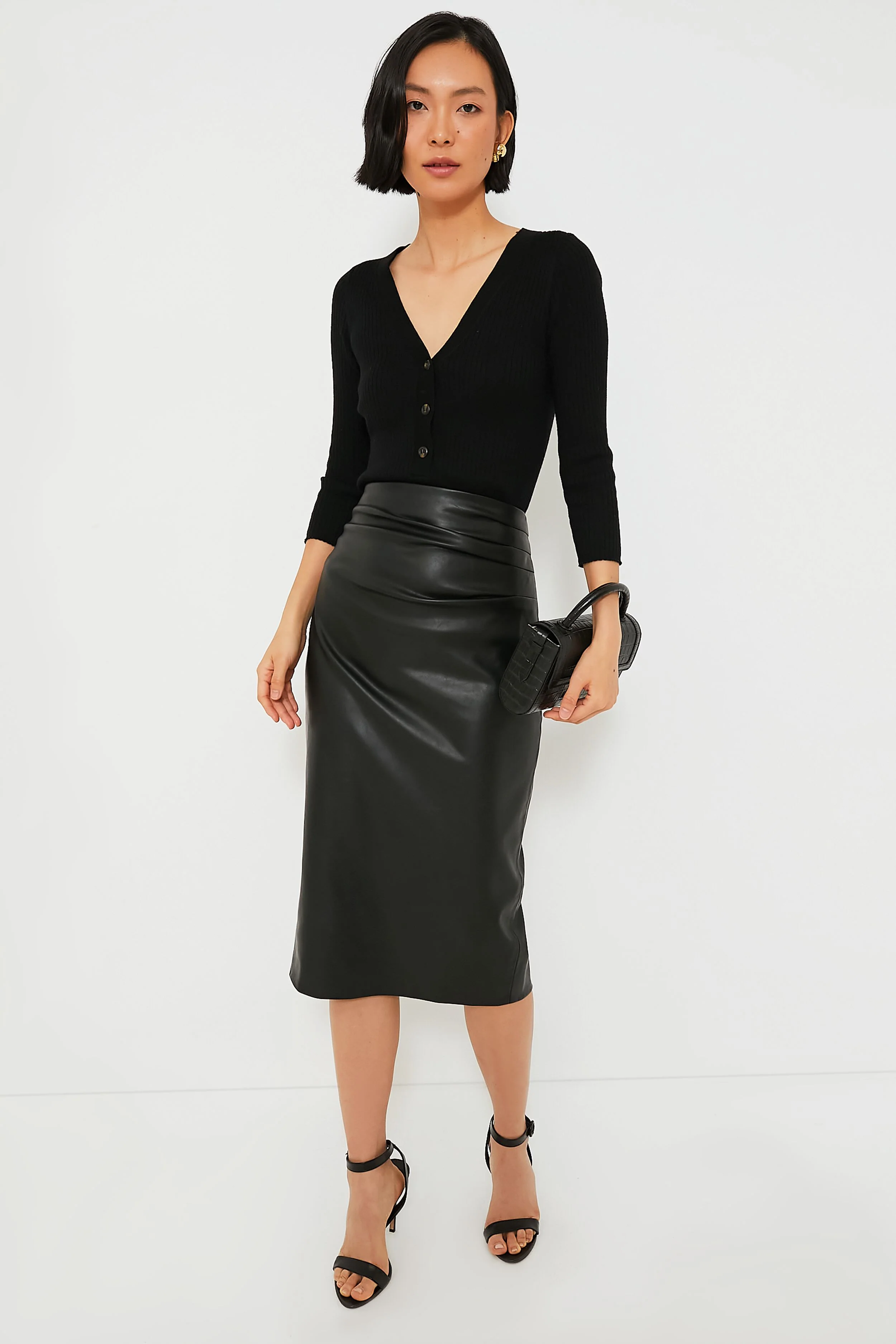 Black Leather Monica Midi Skirt - Image 5